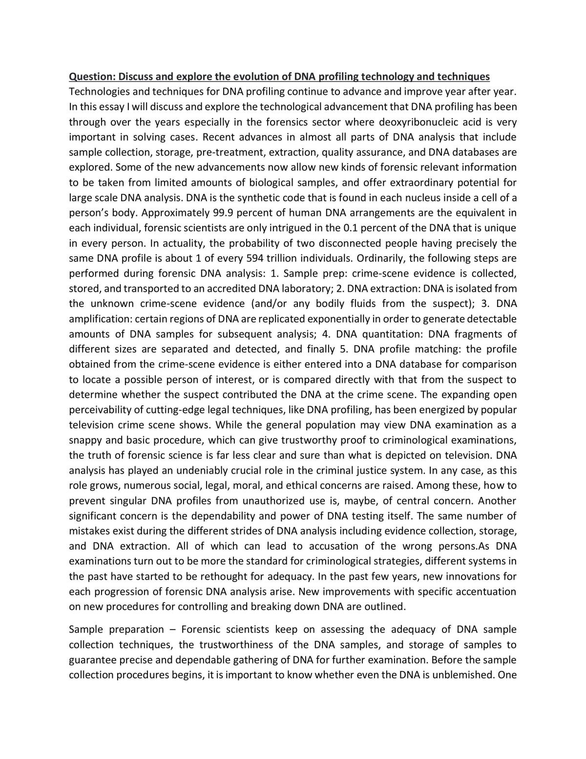 Essay discussing the advances in DNA profiling over the years - Page 1