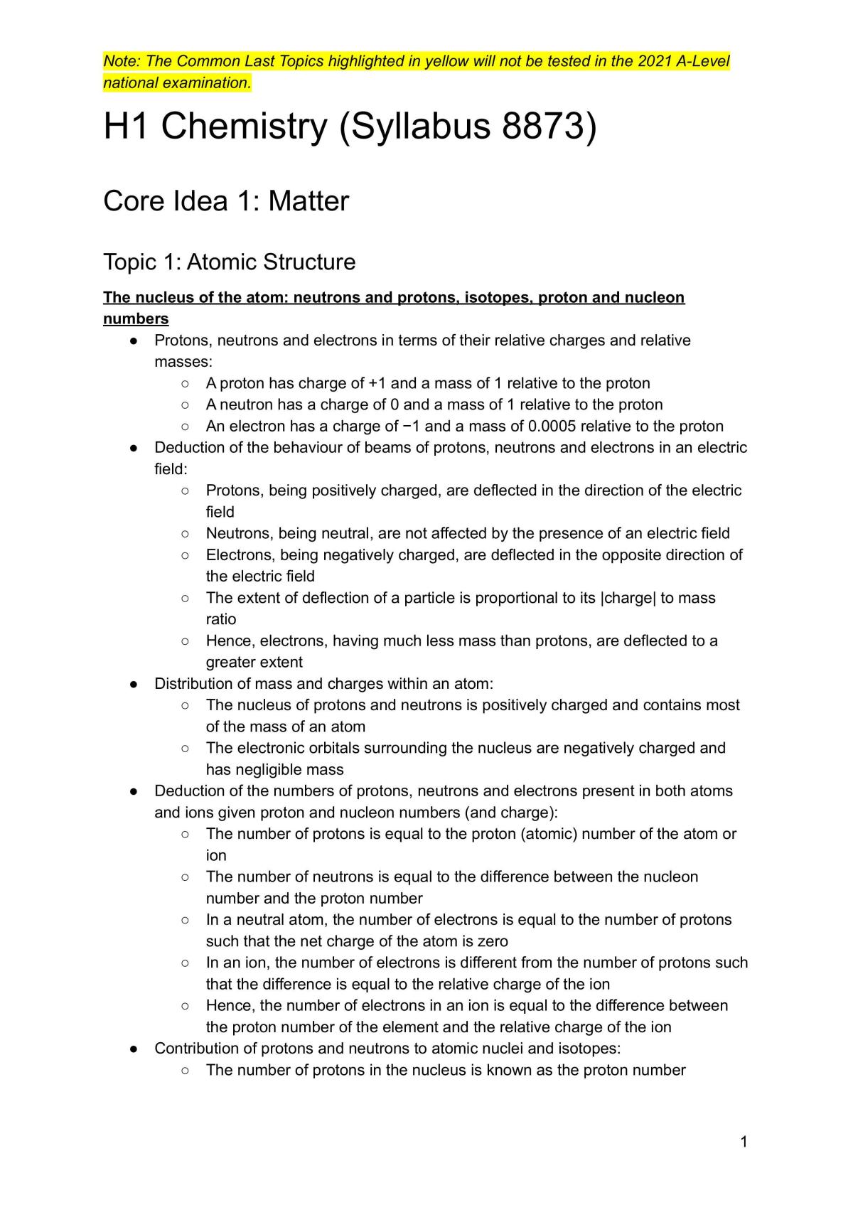 H1 Chemistry  - Page 1