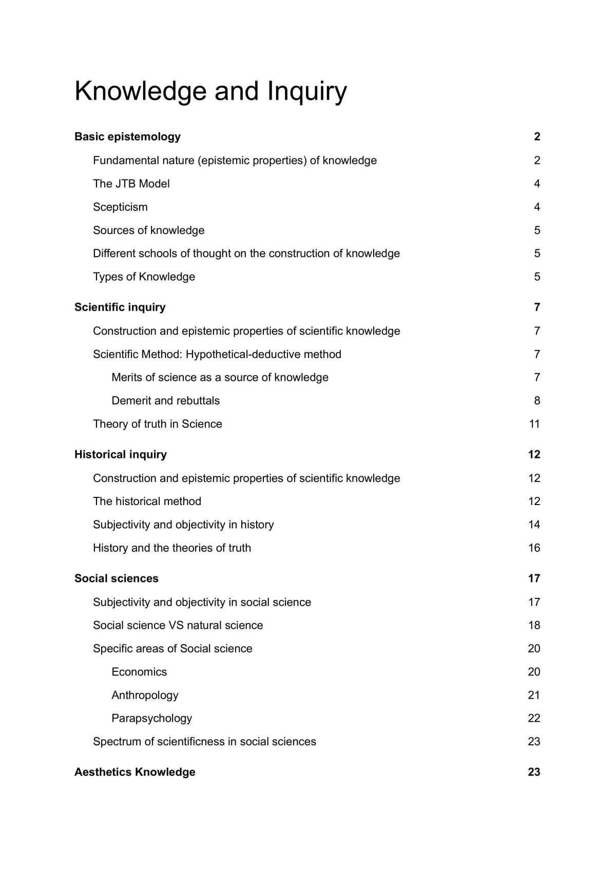 Knowledge and Inquiry Summary - Page 1