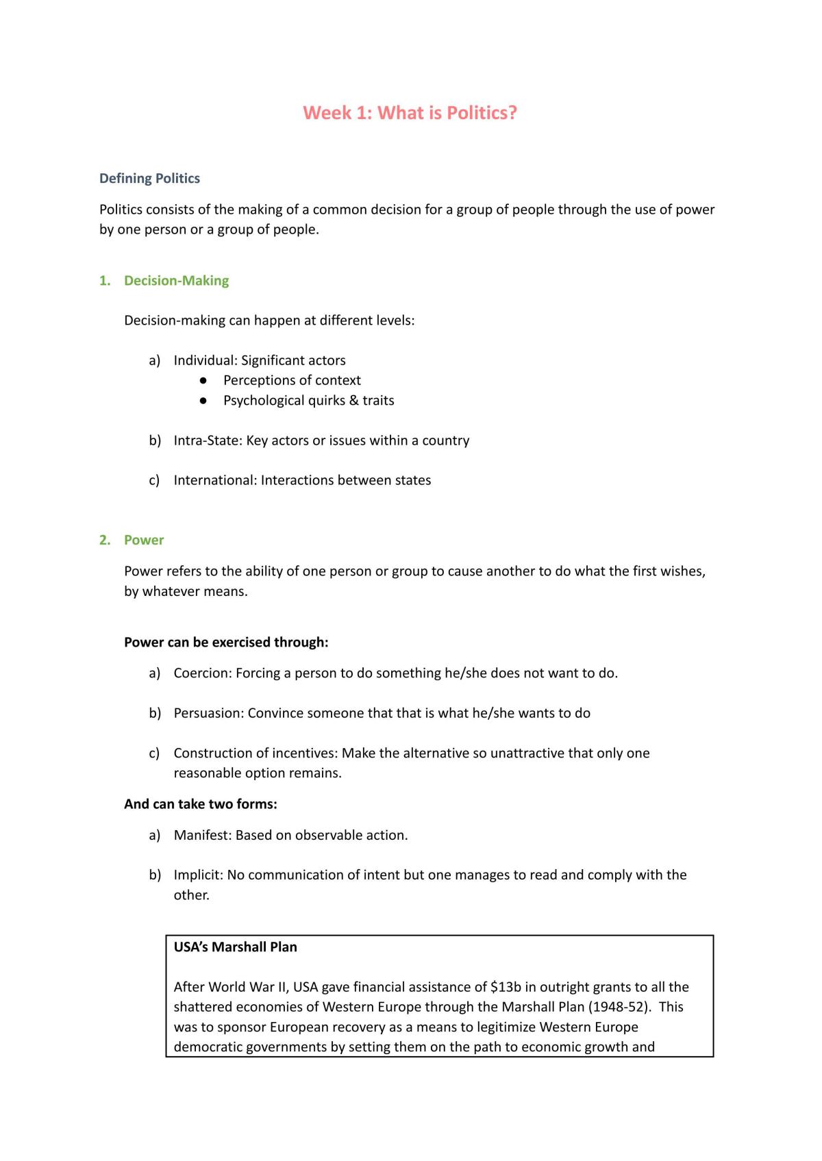 PS1101 Introduction to Politics Summary Notes  - Page 1