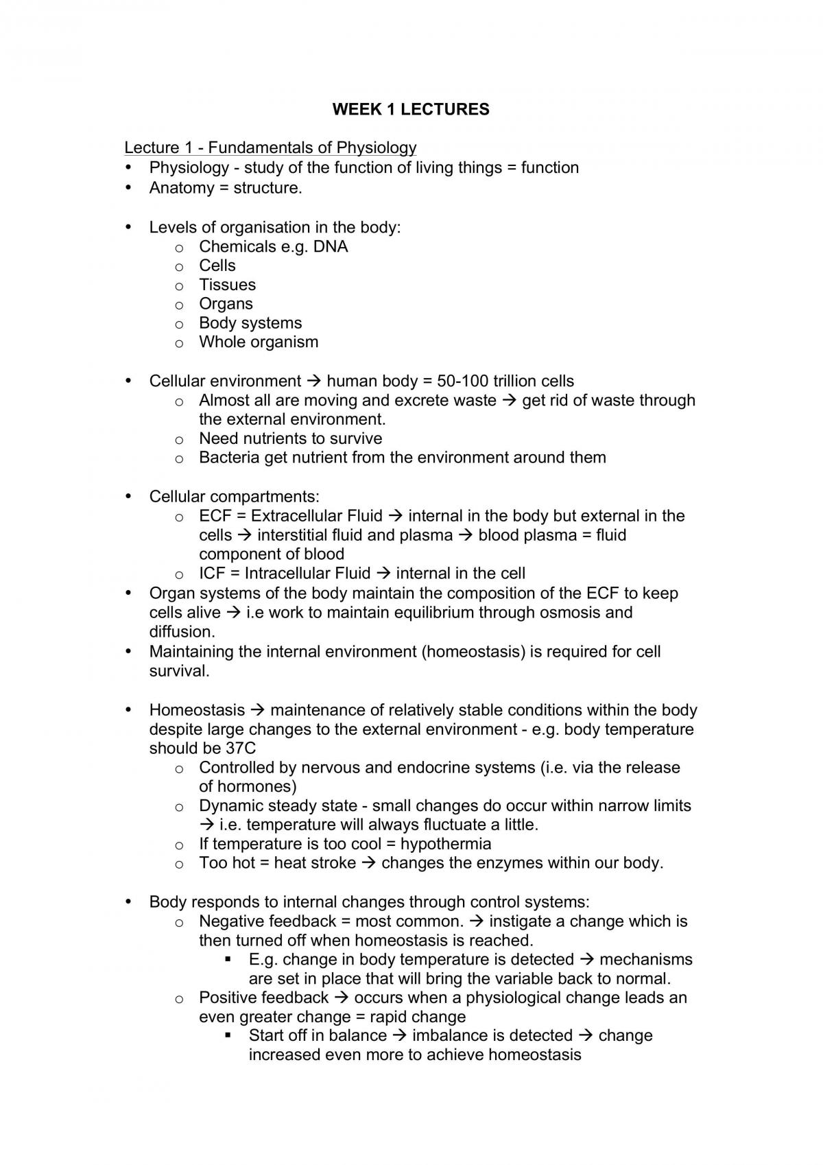 Physiology of the Body Notes (semester 1) - Page 1