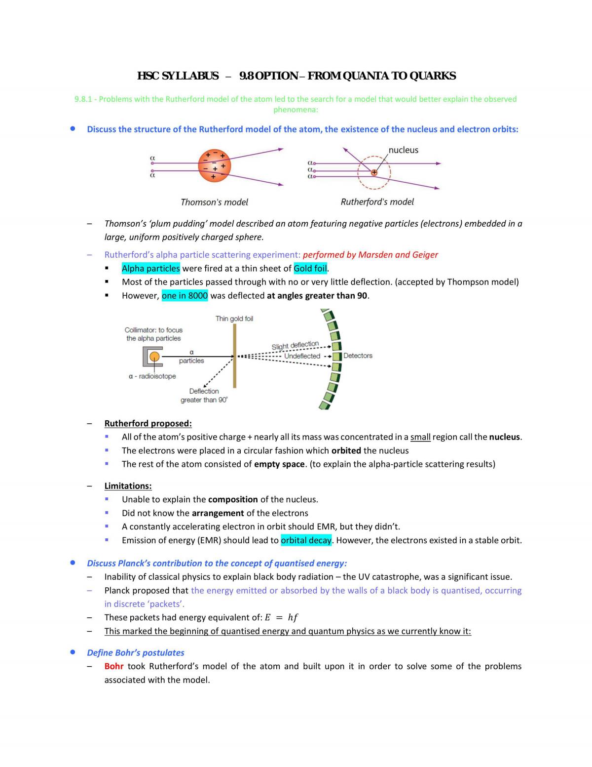 Year 12 Physics 9.8 - From Quanta to Quarks (full notes) - Page 1