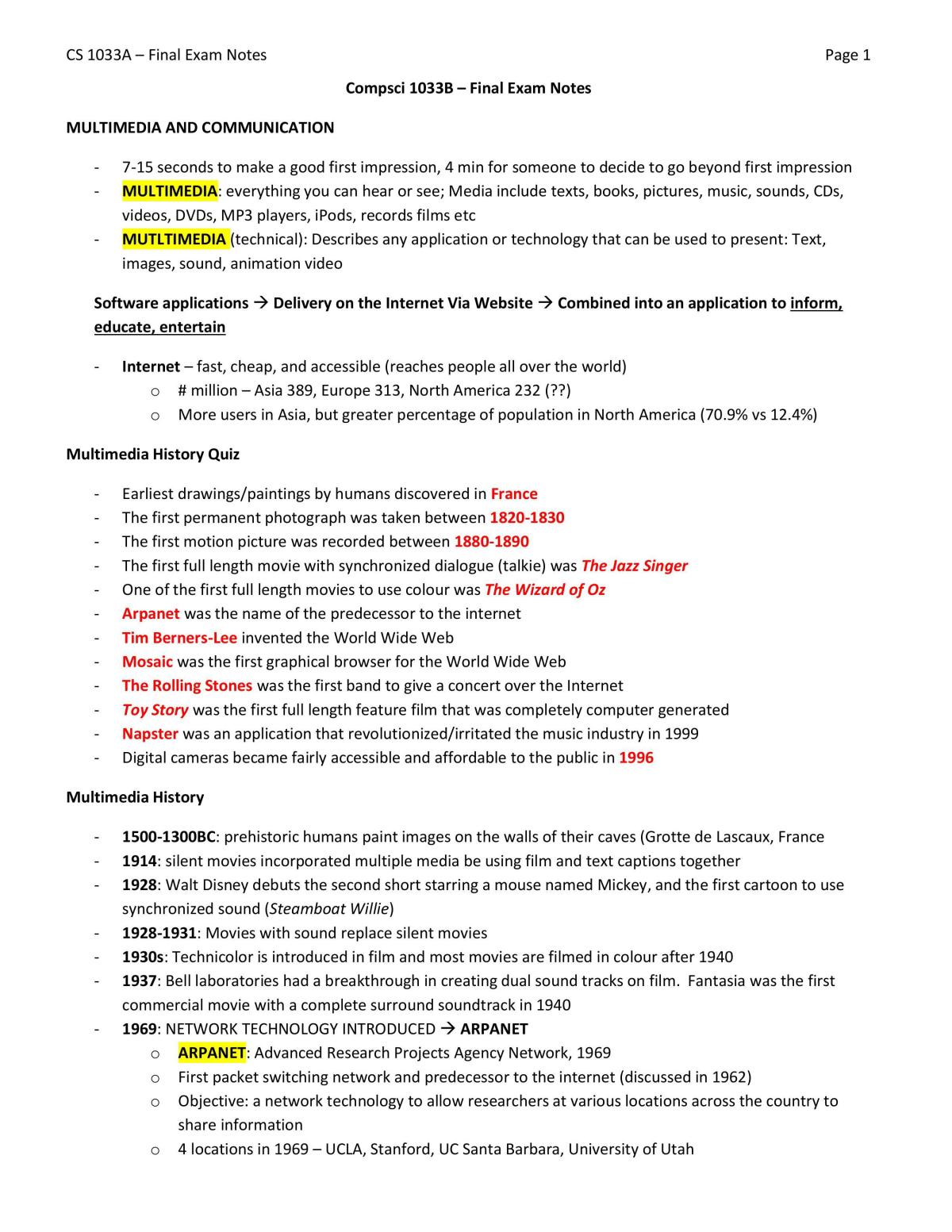 CompSci 1033 Course Notes - Page 1