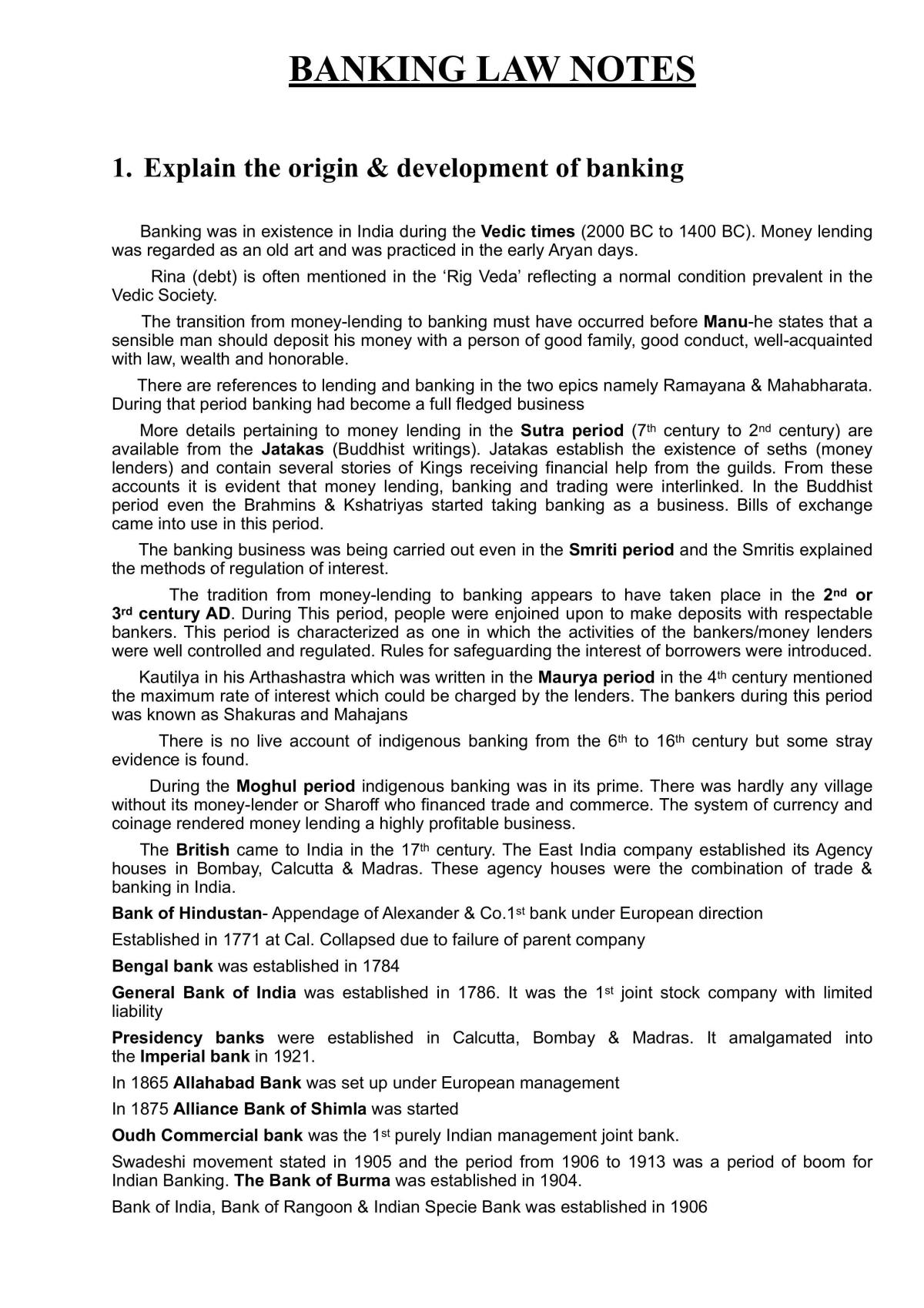 Banking Law Study Notes - Page 1