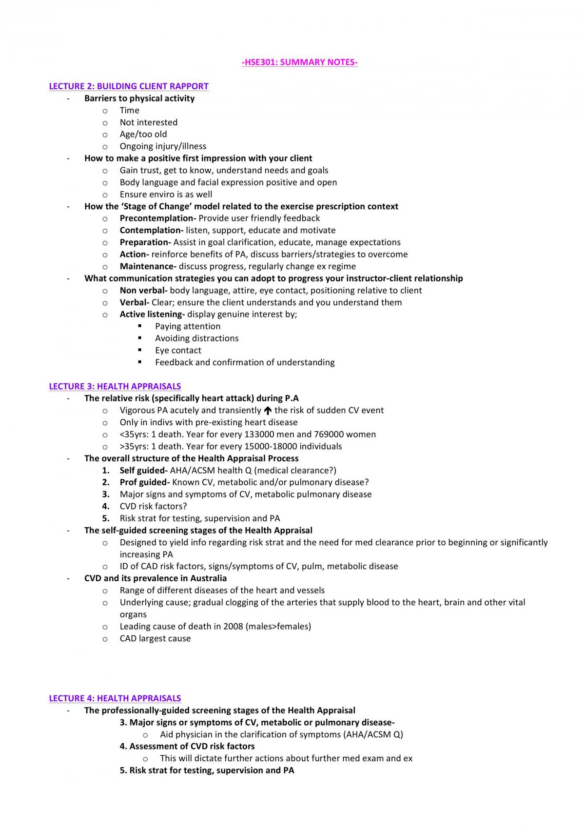 HSE301 Summary Notes - Page 1