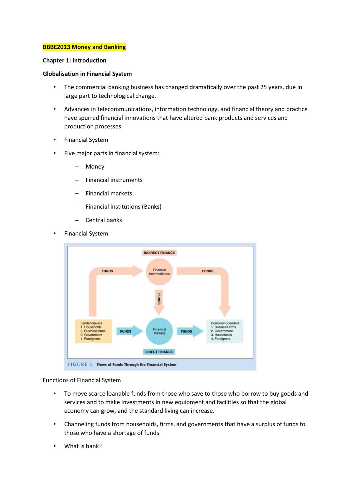 Study Notes for Money and Banking  - Page 1