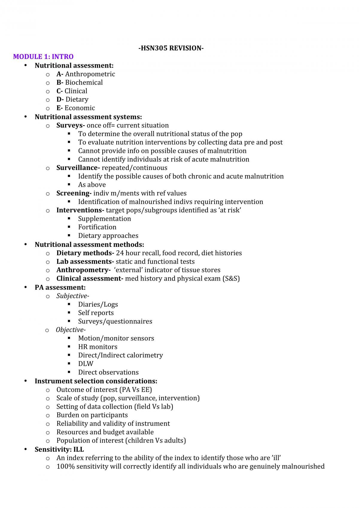 HSN305 Summary Notes - Page 1