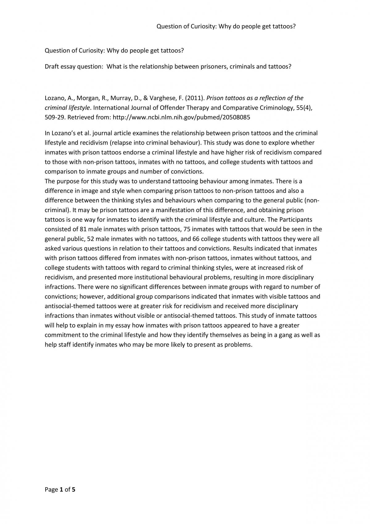 Synopsis Assignment: Question of Curiosity - Tattoos - Page 1