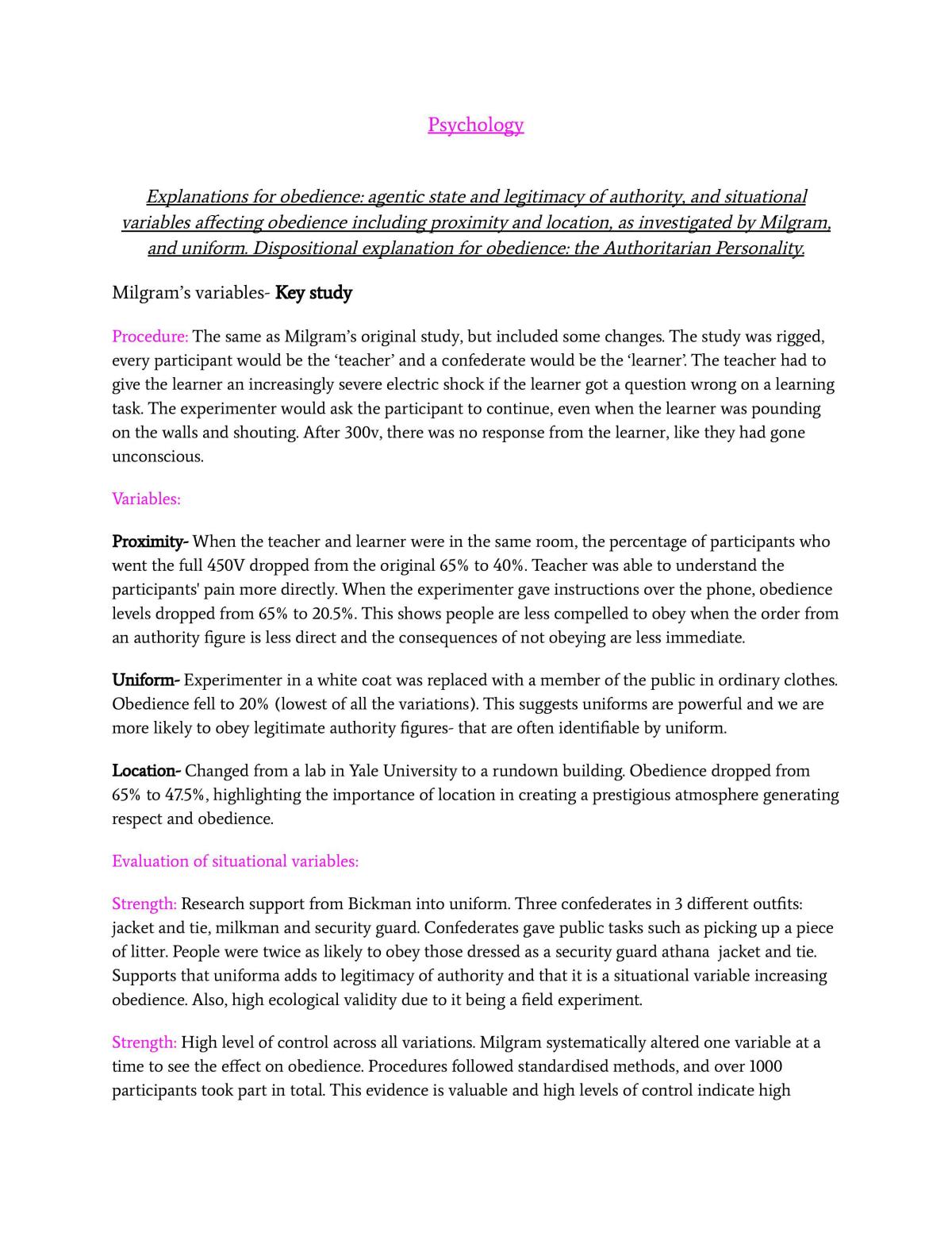 Study notes for psychology A-level - Page 1