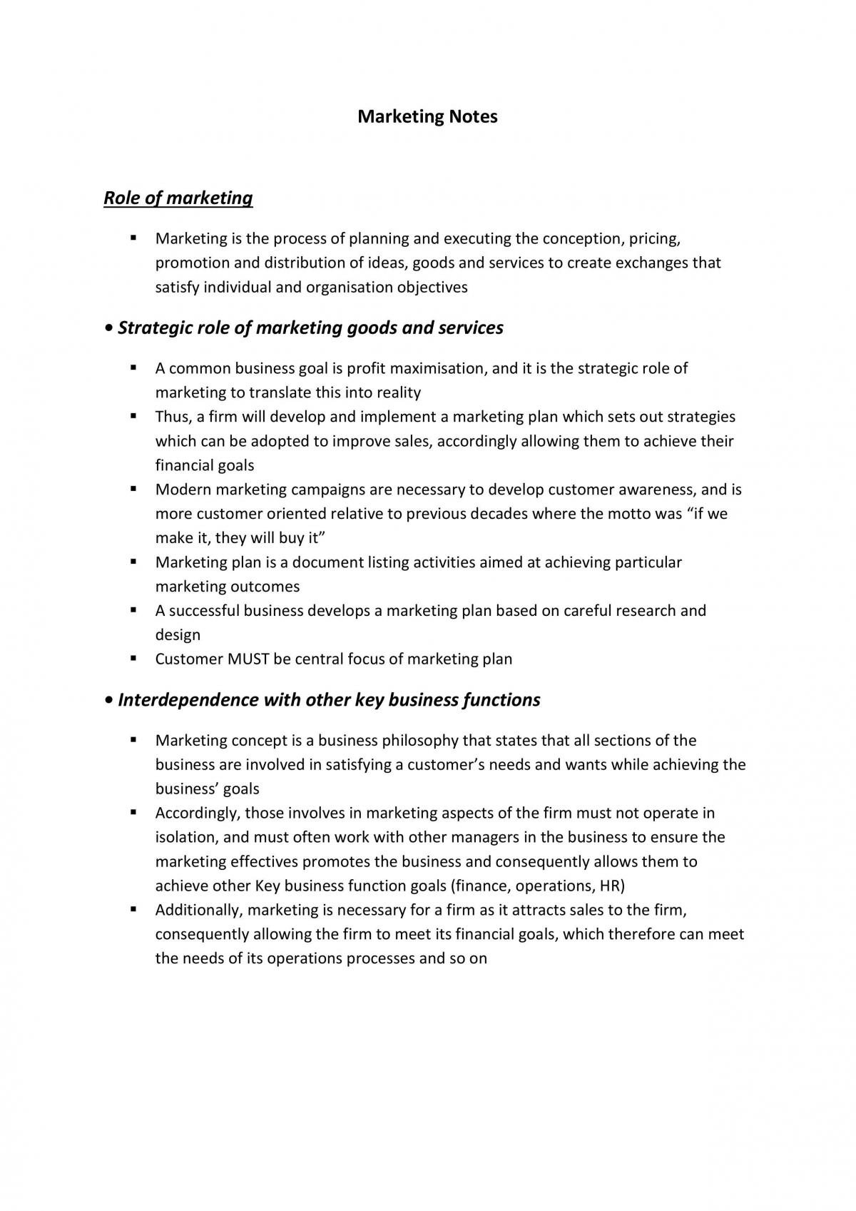 HSC Marketing Notes  - Page 1