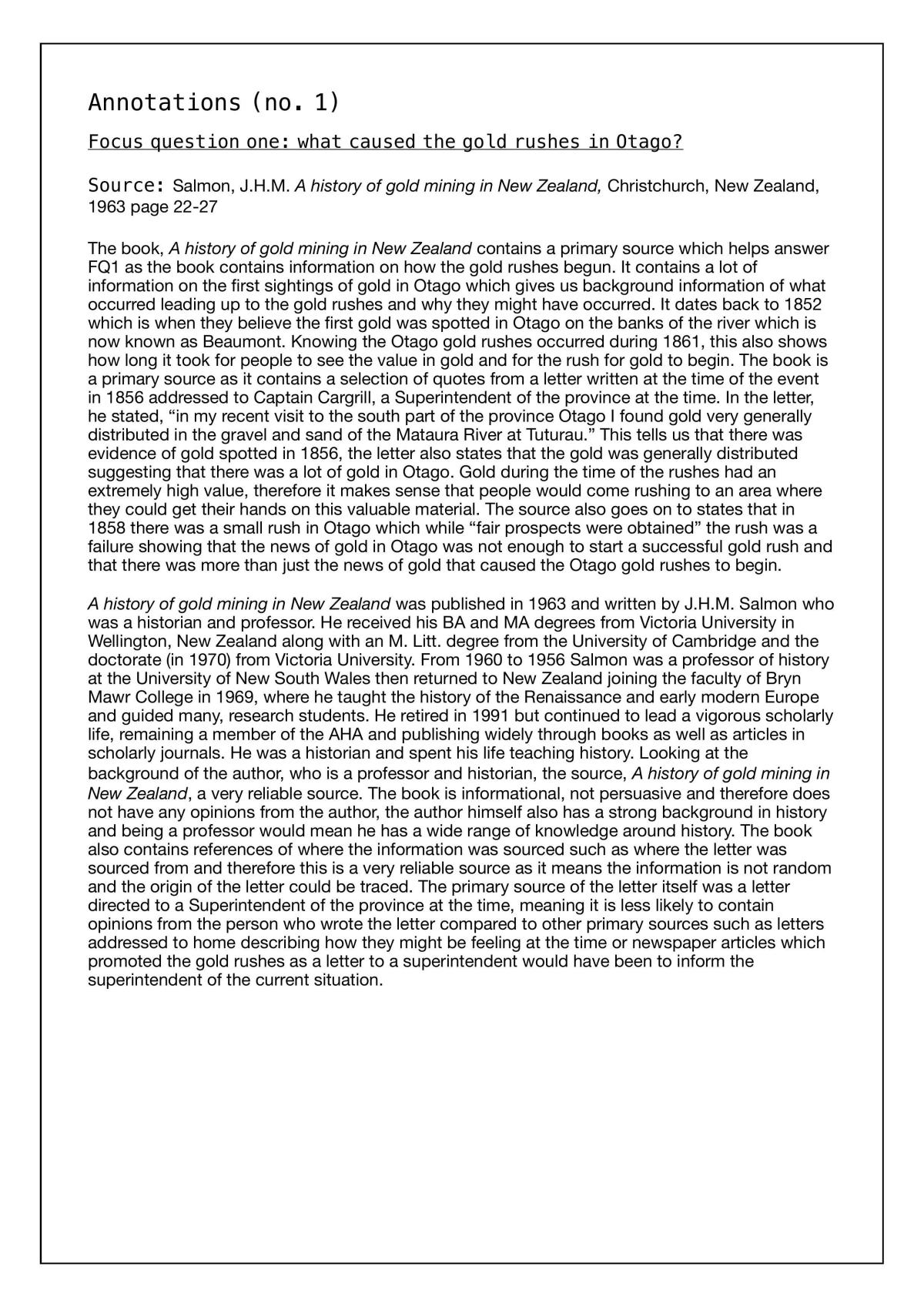 History inquiry level 2 AS91229 - Page 1