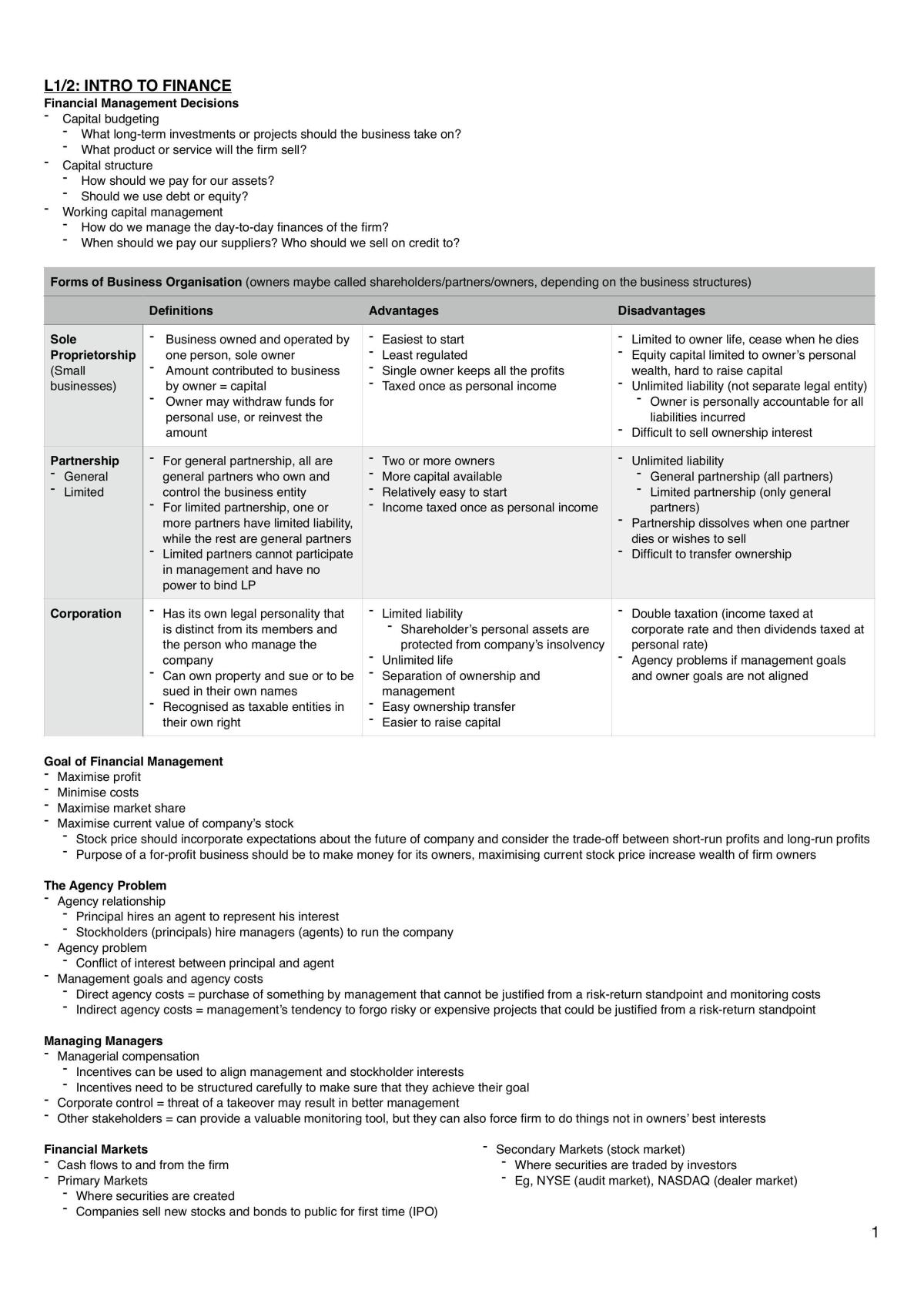 Finance Notes - Page 1