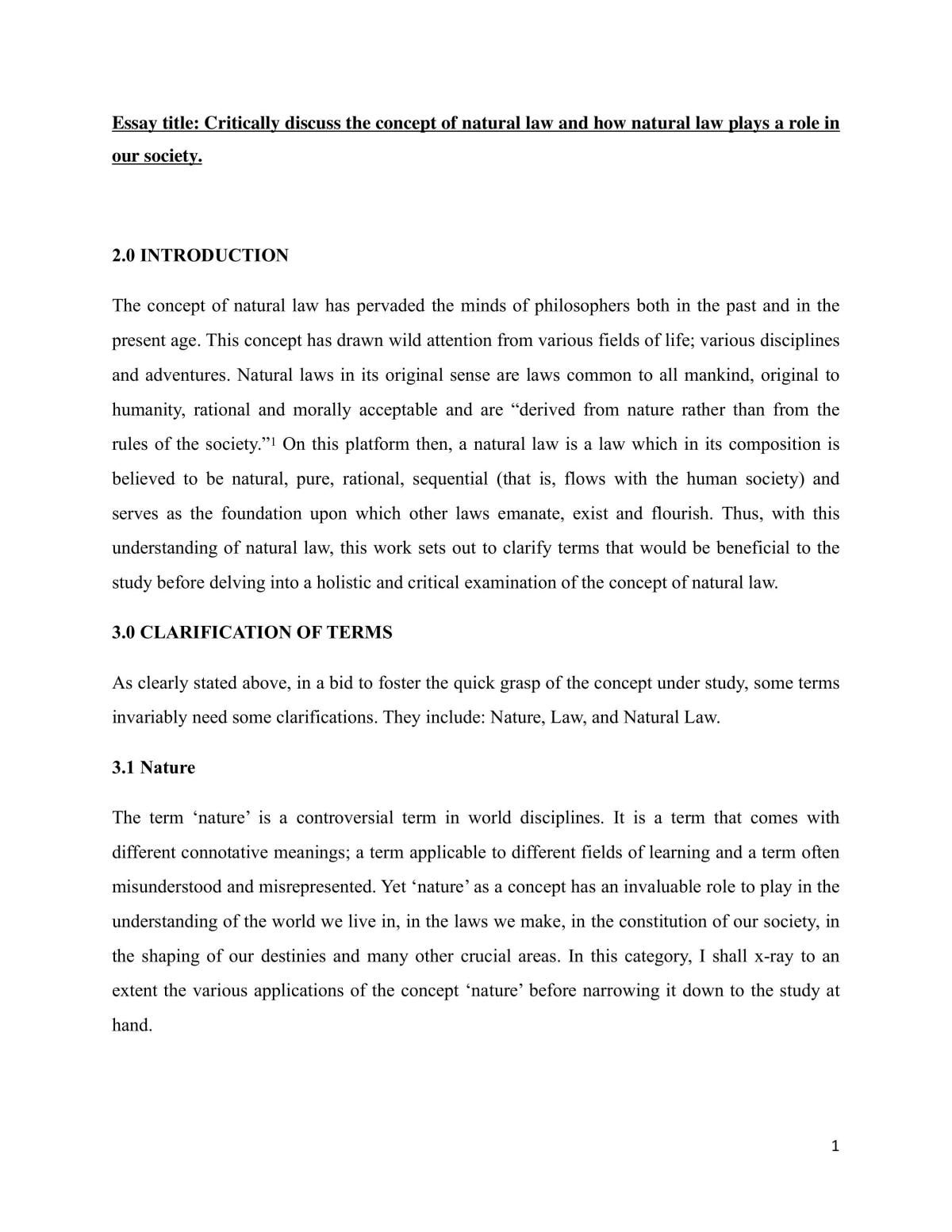 Natural Law Essay - Page 1