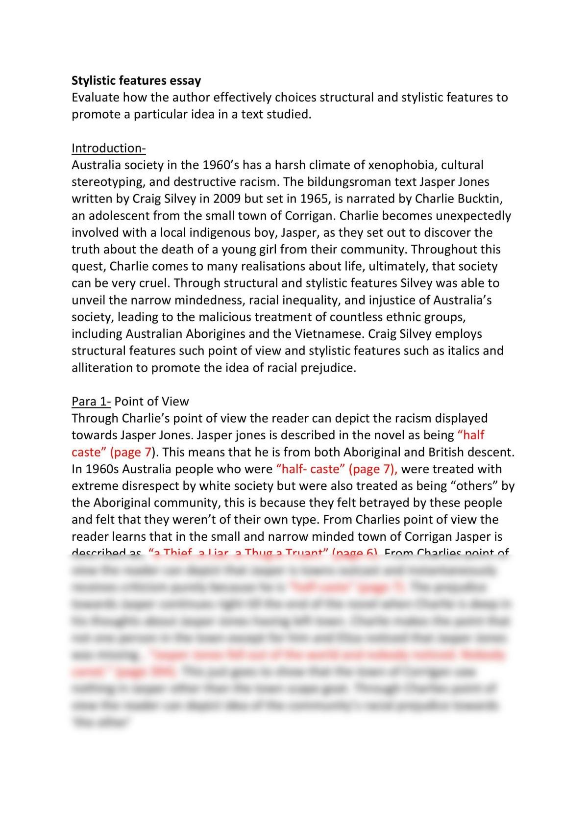Jasper Jones Stylistic Features Essay - Page 1