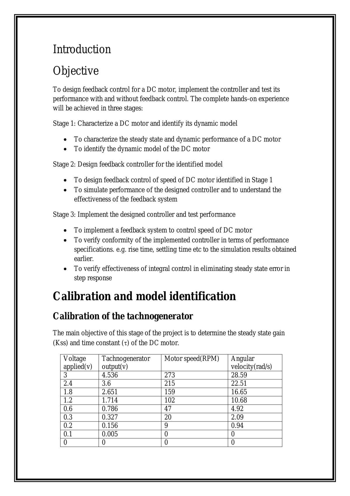 EE3331 report: Feedback Control for a DC motor - Page 1