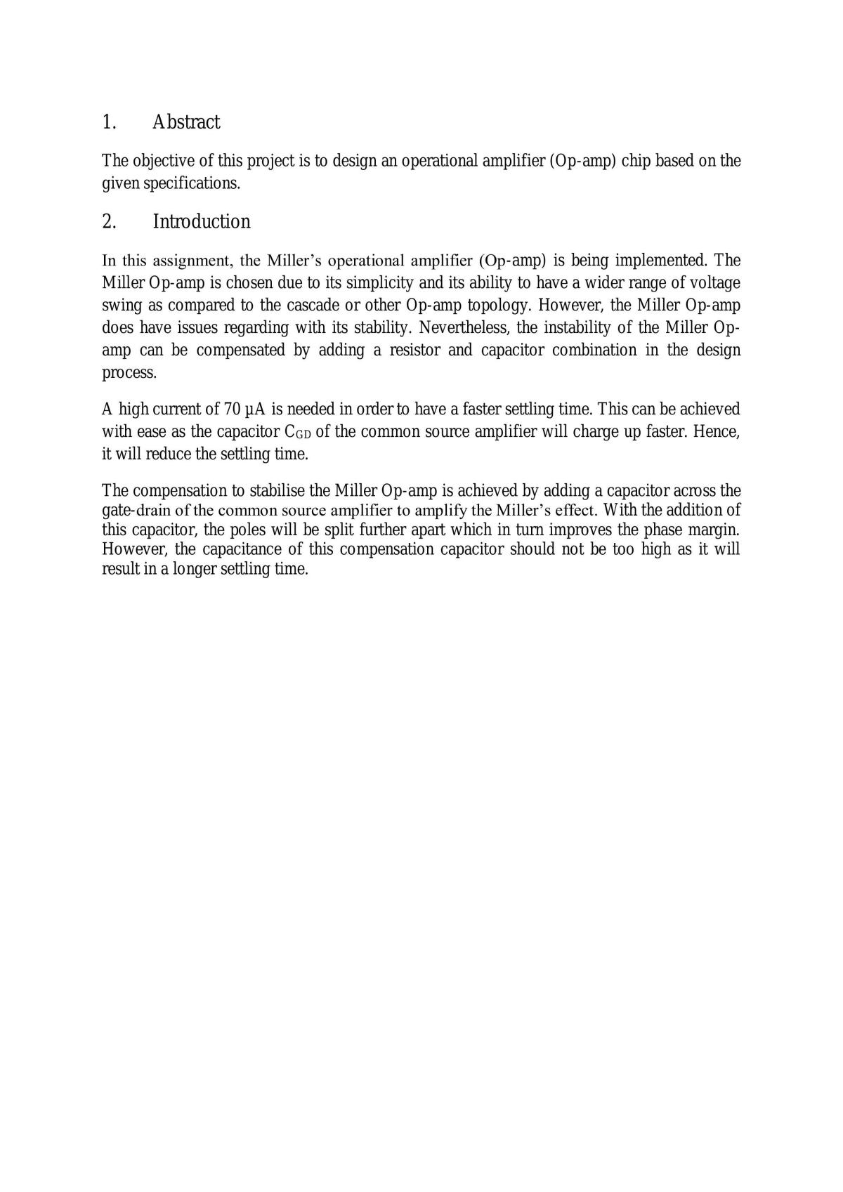 EE3408C Project: Design of an Operational Amplifier - Page 1