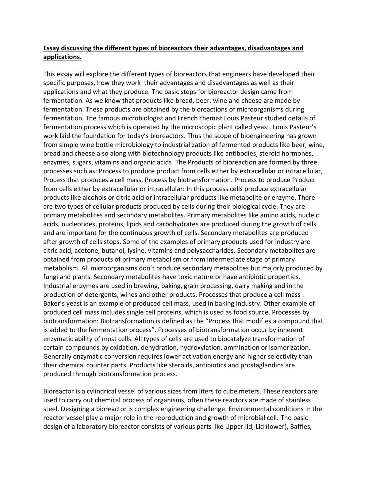 Essay on different types of bioreacters and how they operate - Page 1