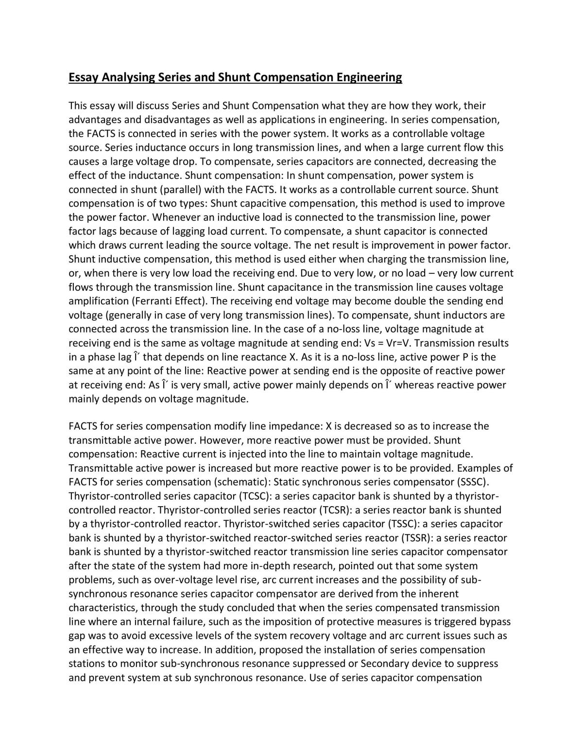 Series and Shunt Compensation engineering essay - Page 1