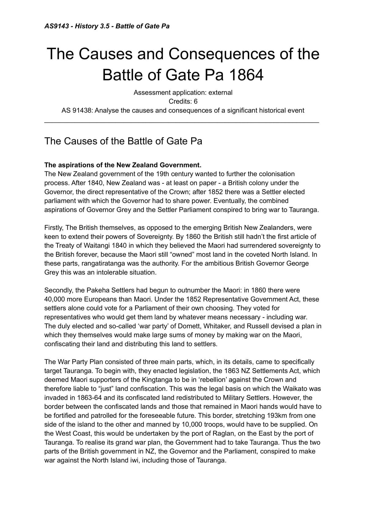 History 3.5 External (Causes and Consequences): Battle of Gate Pa 1864 - Page 1