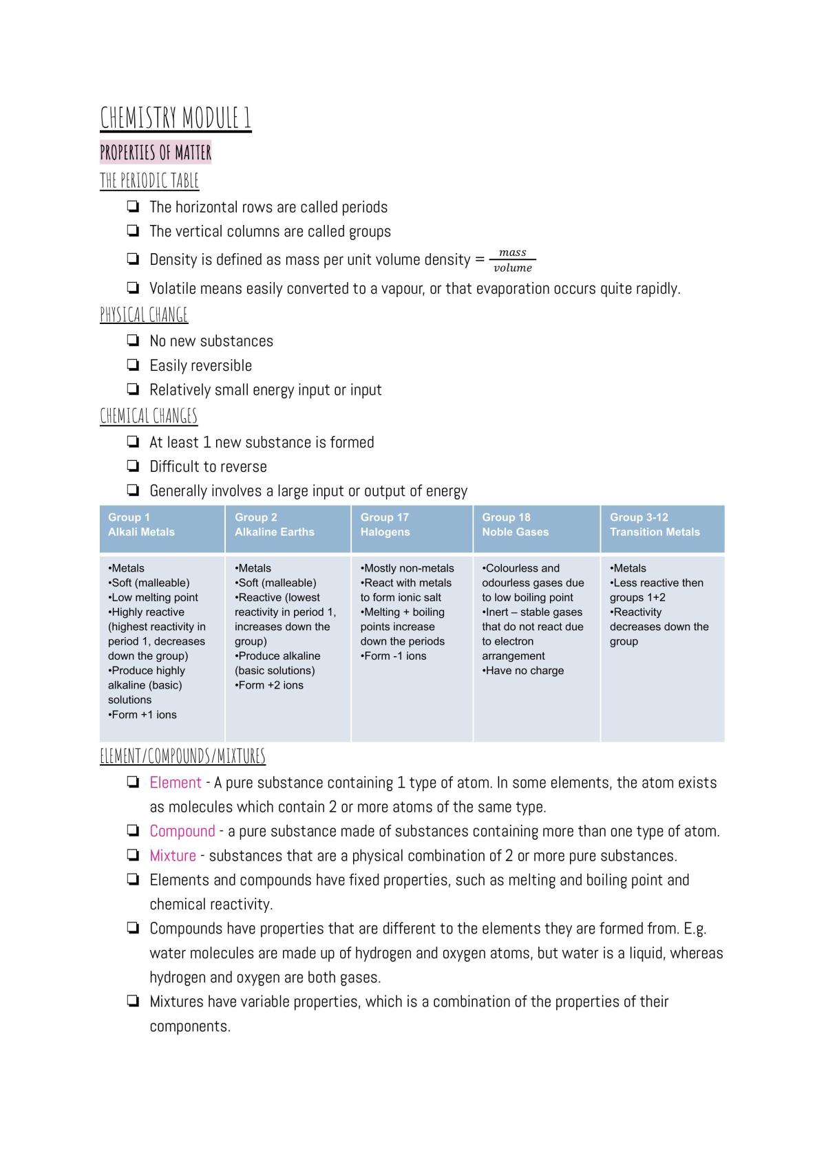 Year 11 Chemistry notes - Module 1 - 4 - Page 1