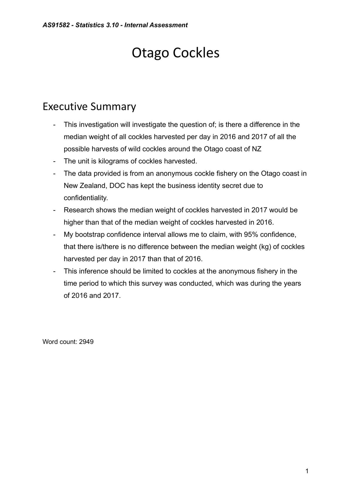 Statistics 3.10 on the topic: Otago cockles - Page 1