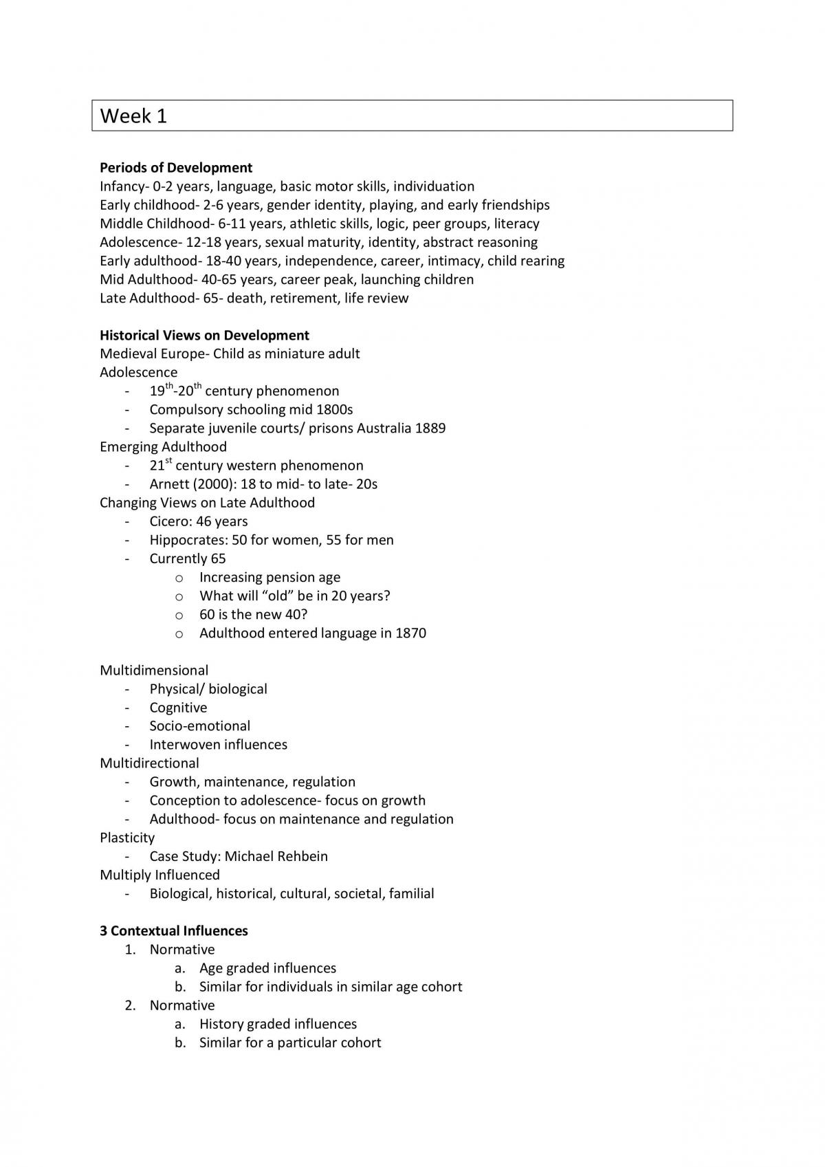 3011PSY - Lifespan Development Mid Sem Exam Notes - Page 1