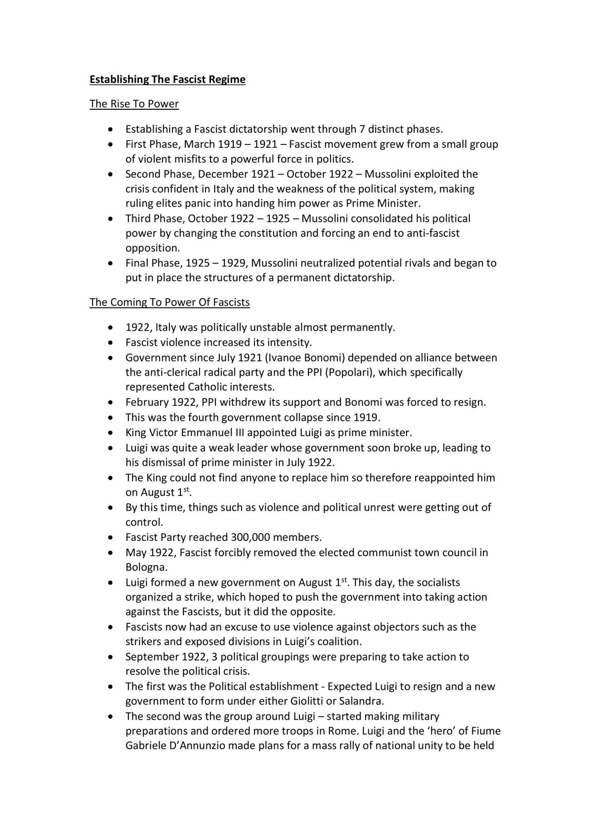 Mussolini's Itality - Complete Study Notes - Page 1