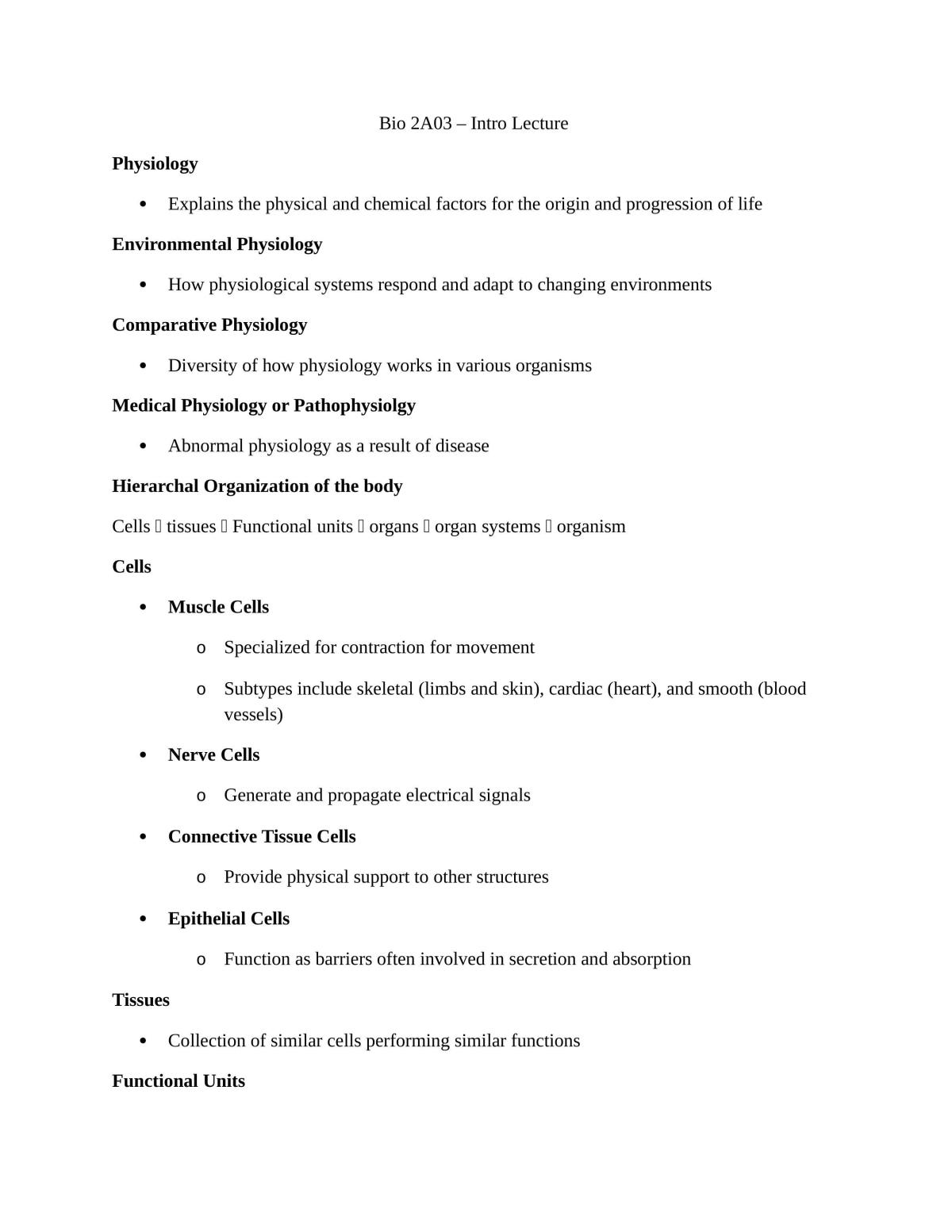 Complete Study Notes - BIO 2A03 - Page 1