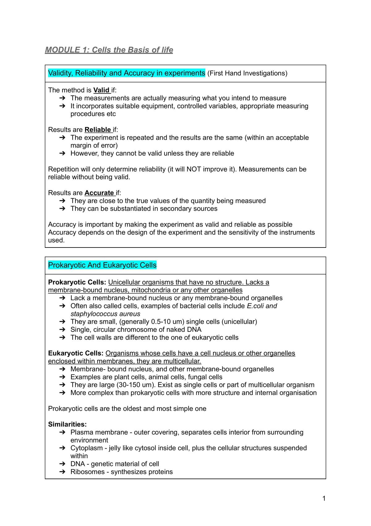 Full Biology Notes - Preliminary - Page 1