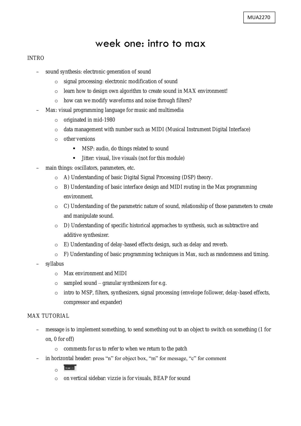 MUA2270 Semester 2 Notes - Page 1