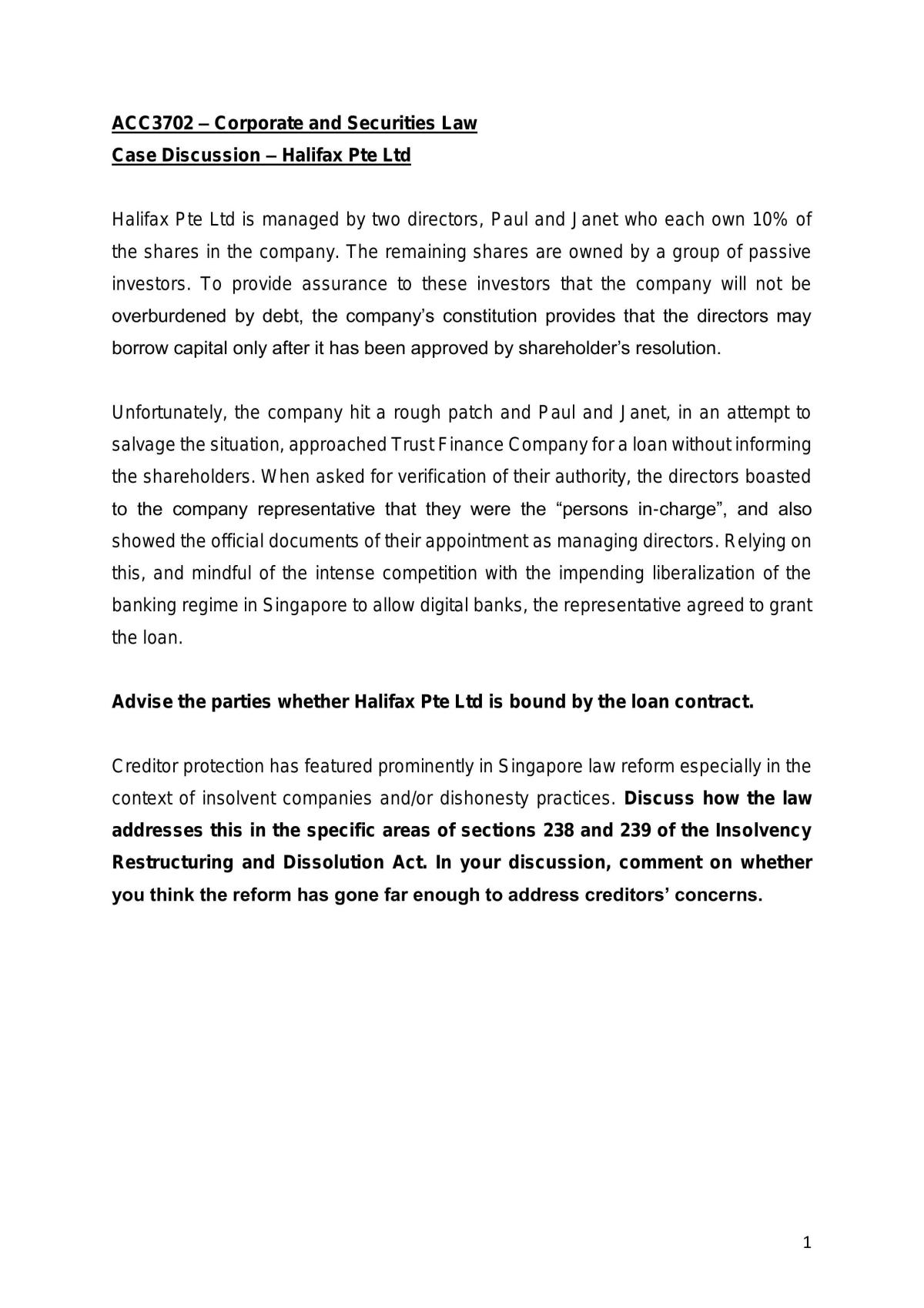 ACC3702 - Halifax Case Study - Page 1