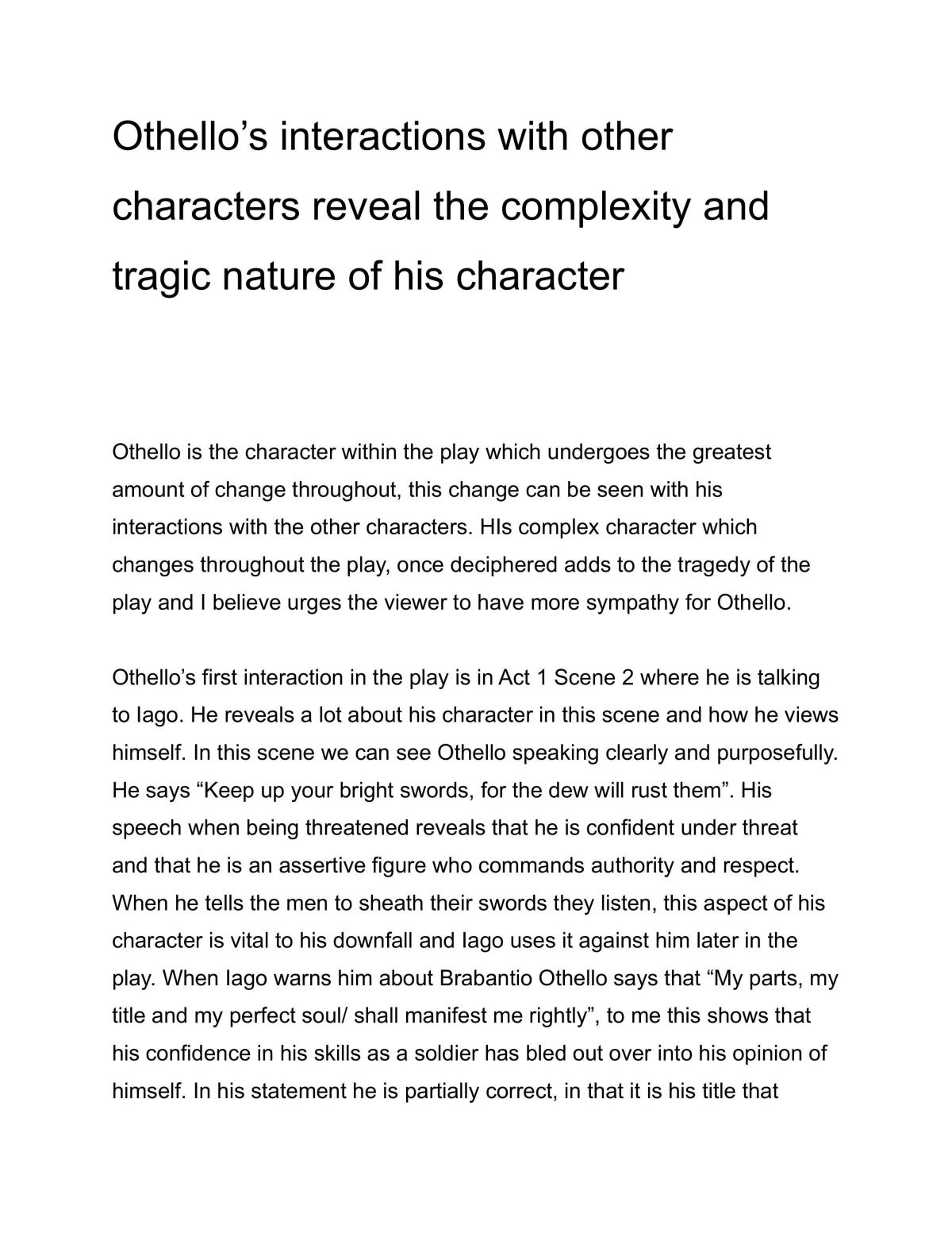Othello’s interactions with other characters reveal the complexity and tragic nature of his character - Page 1
