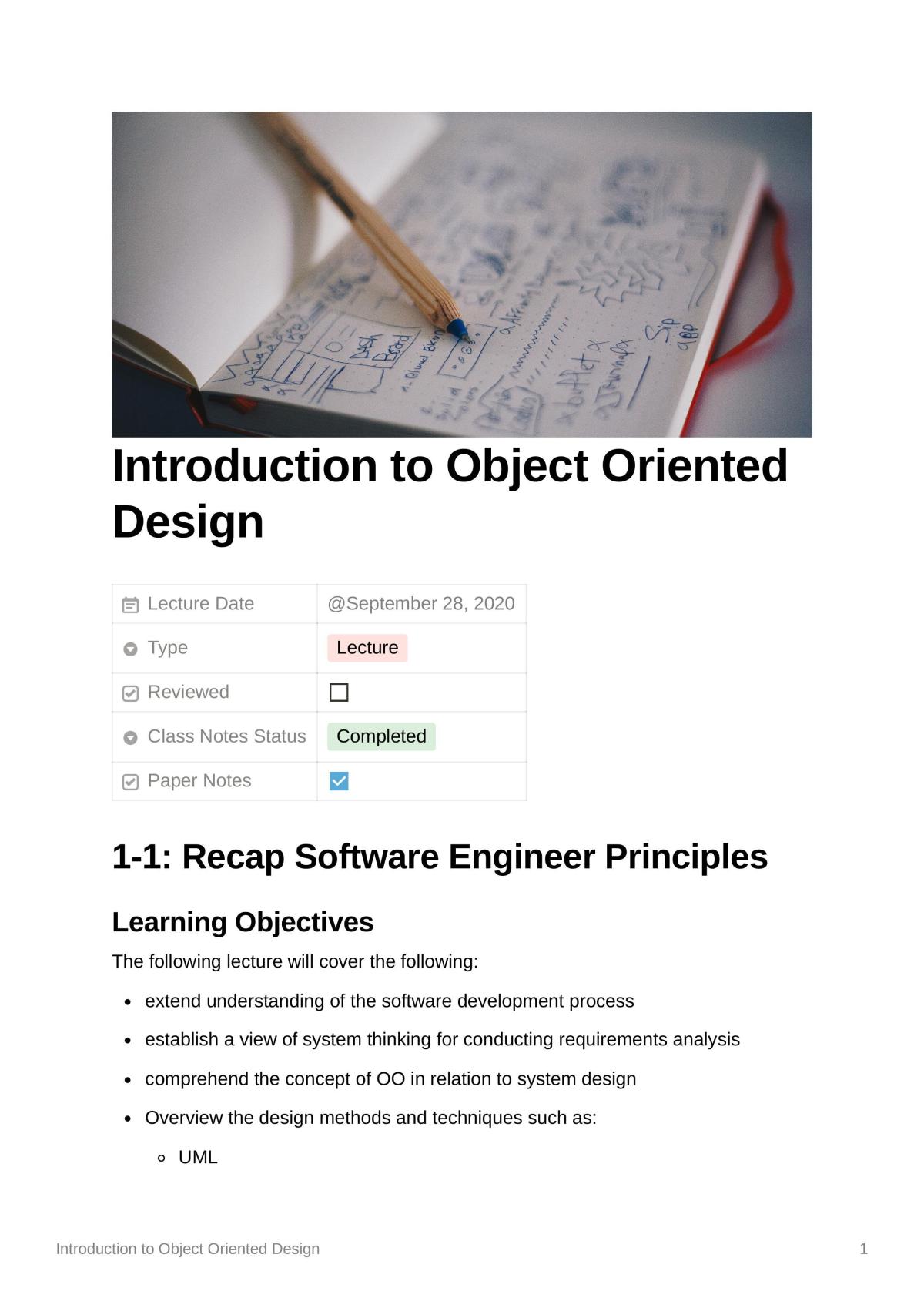 Revision Documents for CS3SD - Page 1