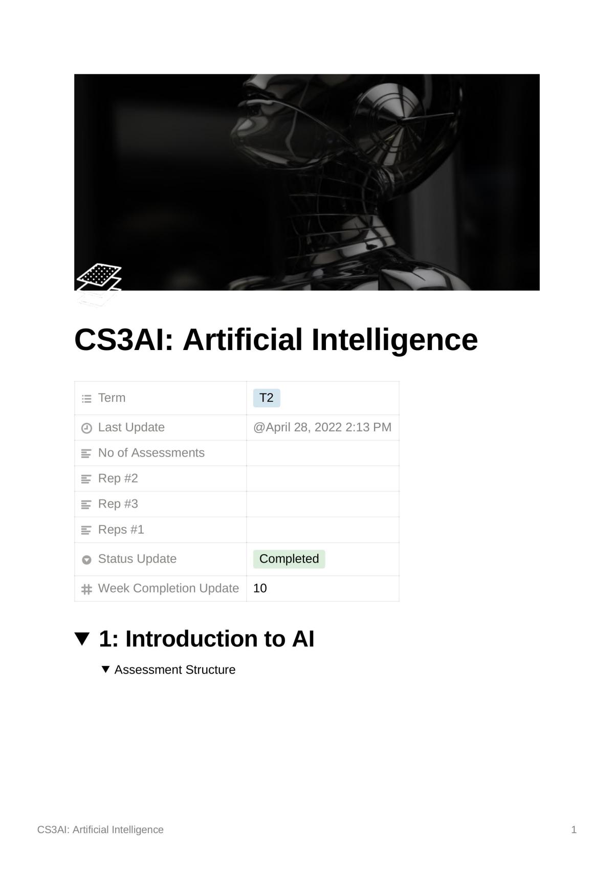 Revision Notes for CS3AI - Page 1