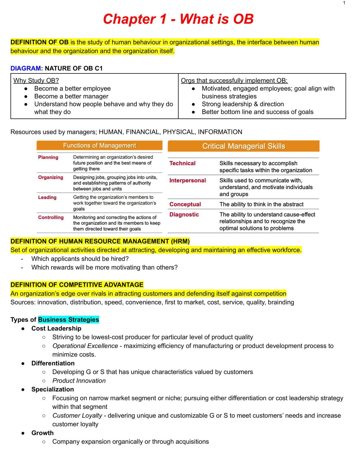 MNO1706 Study Sheet  - Page 1