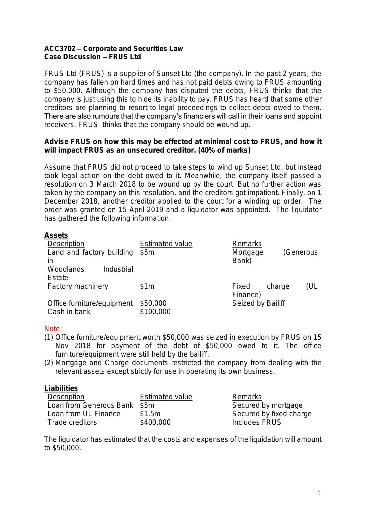 ACC3702 - FRUS Ltd Case Study - Page 1