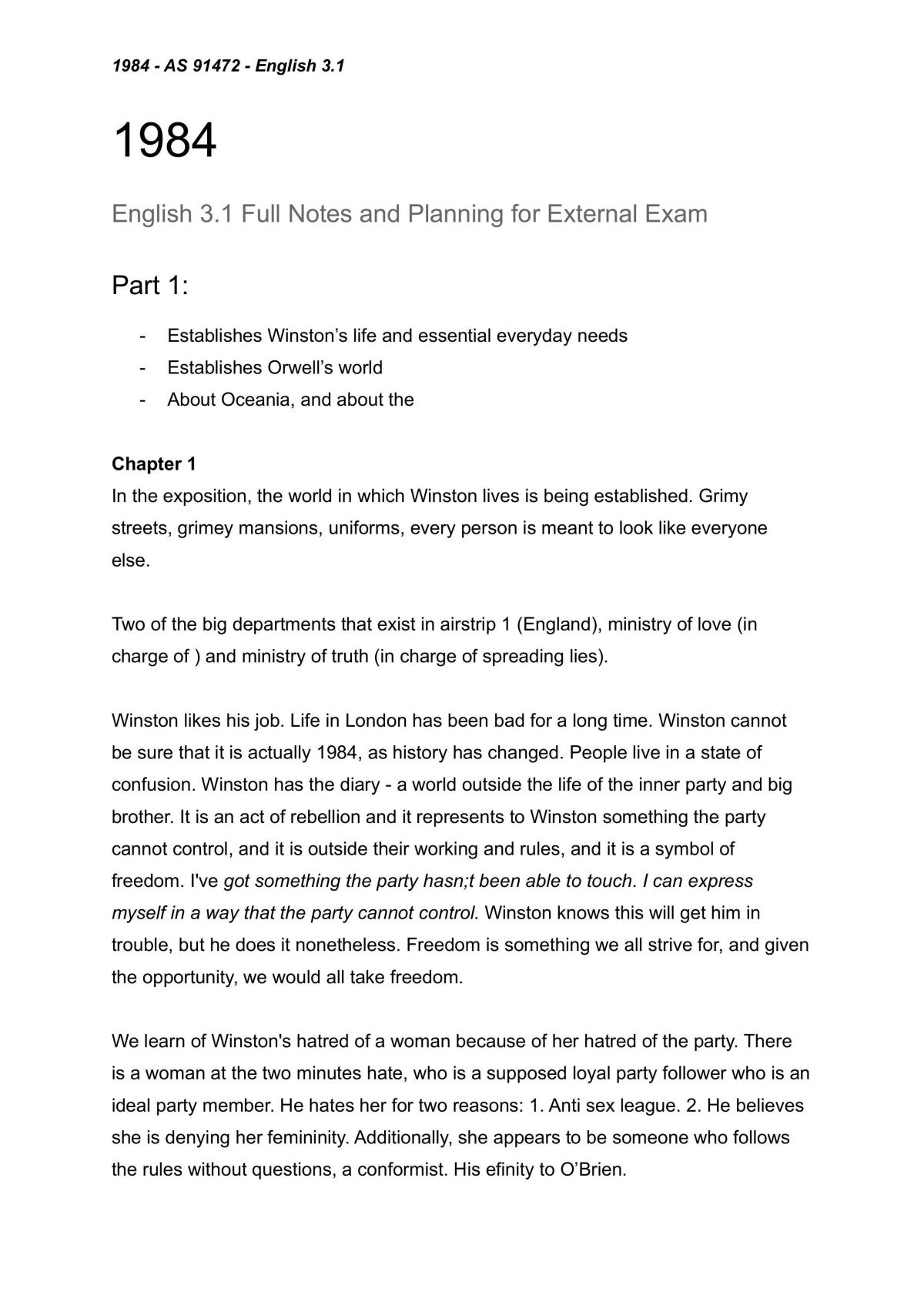 English 3.1: Full notes for the text: 1984 - Page 1