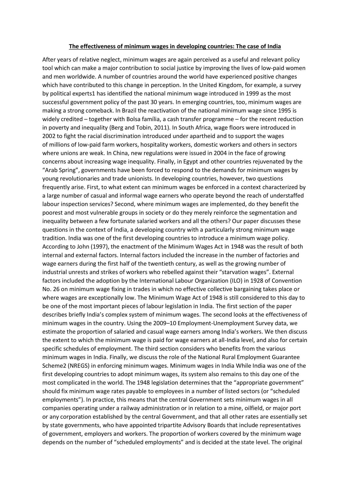 The effectiveness of minimum wages in developing countries: The case of India - Page 1