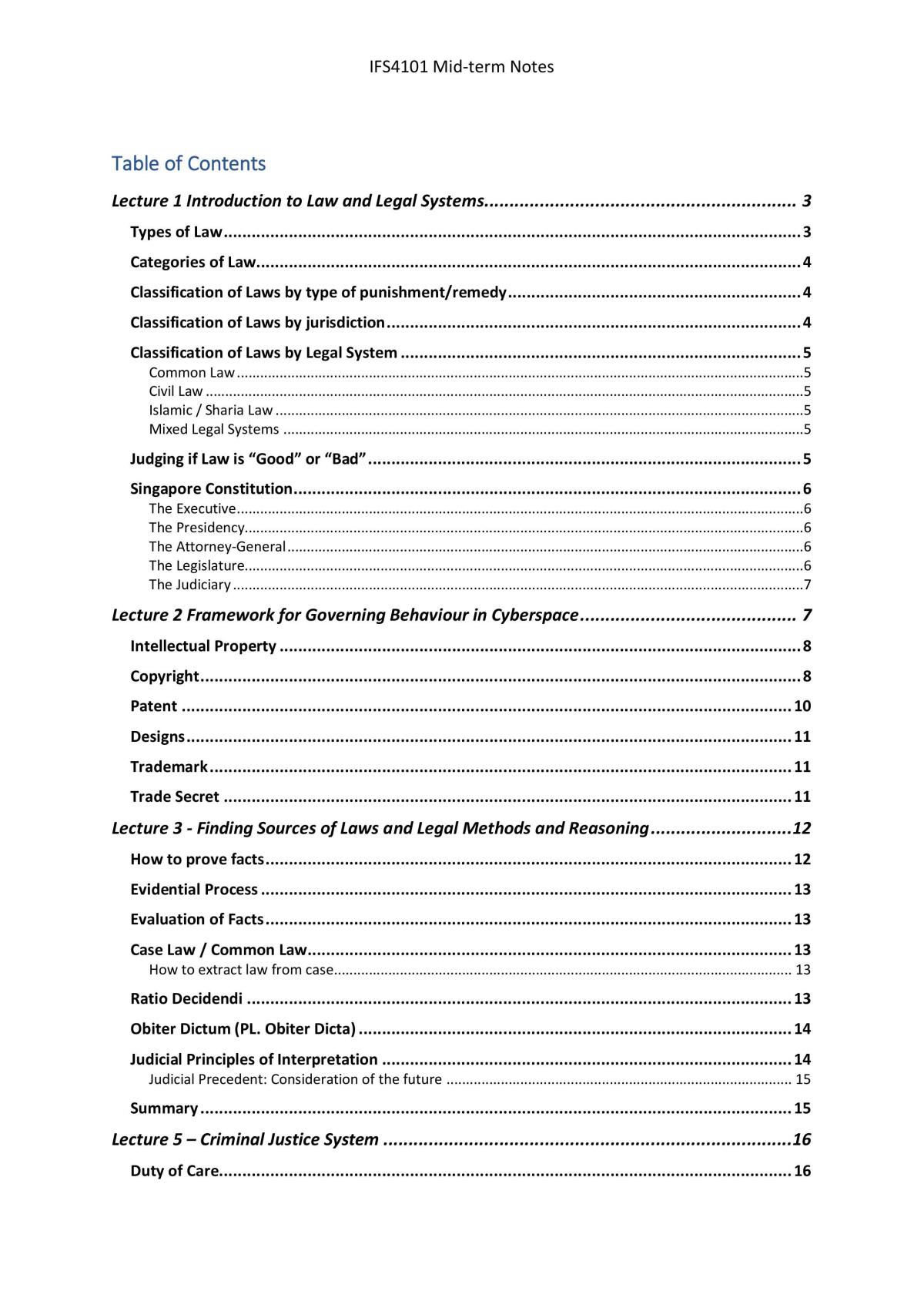 Summary Notes for the entire syllabus  - Page 1