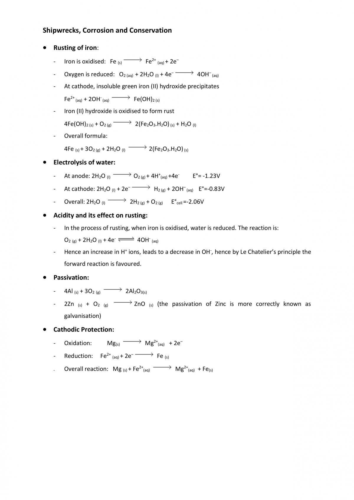 Shipwrecks corrosion and conservation complete notes including equation summary pages. - Page 1