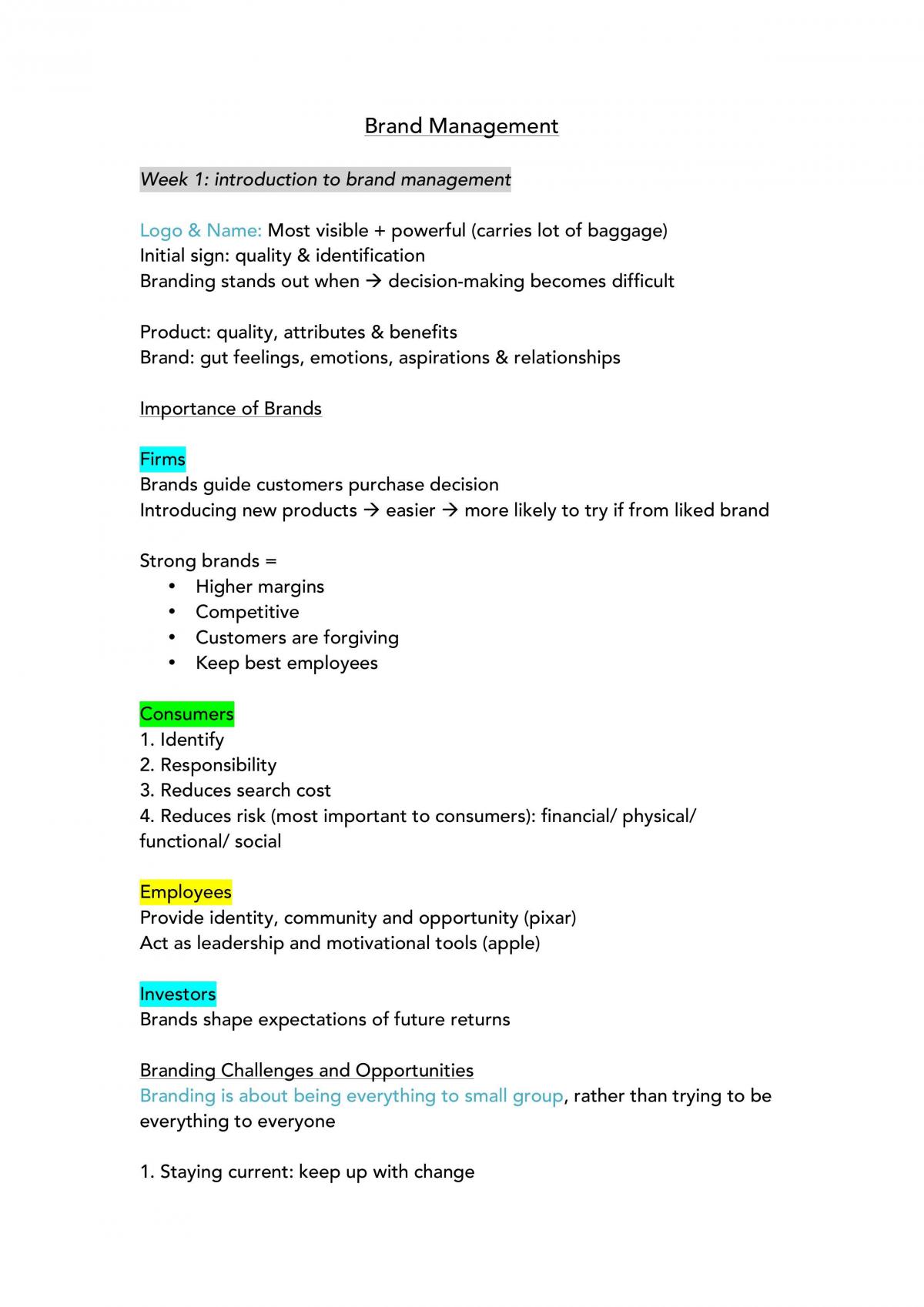 Brand Management Study Notes - Page 1