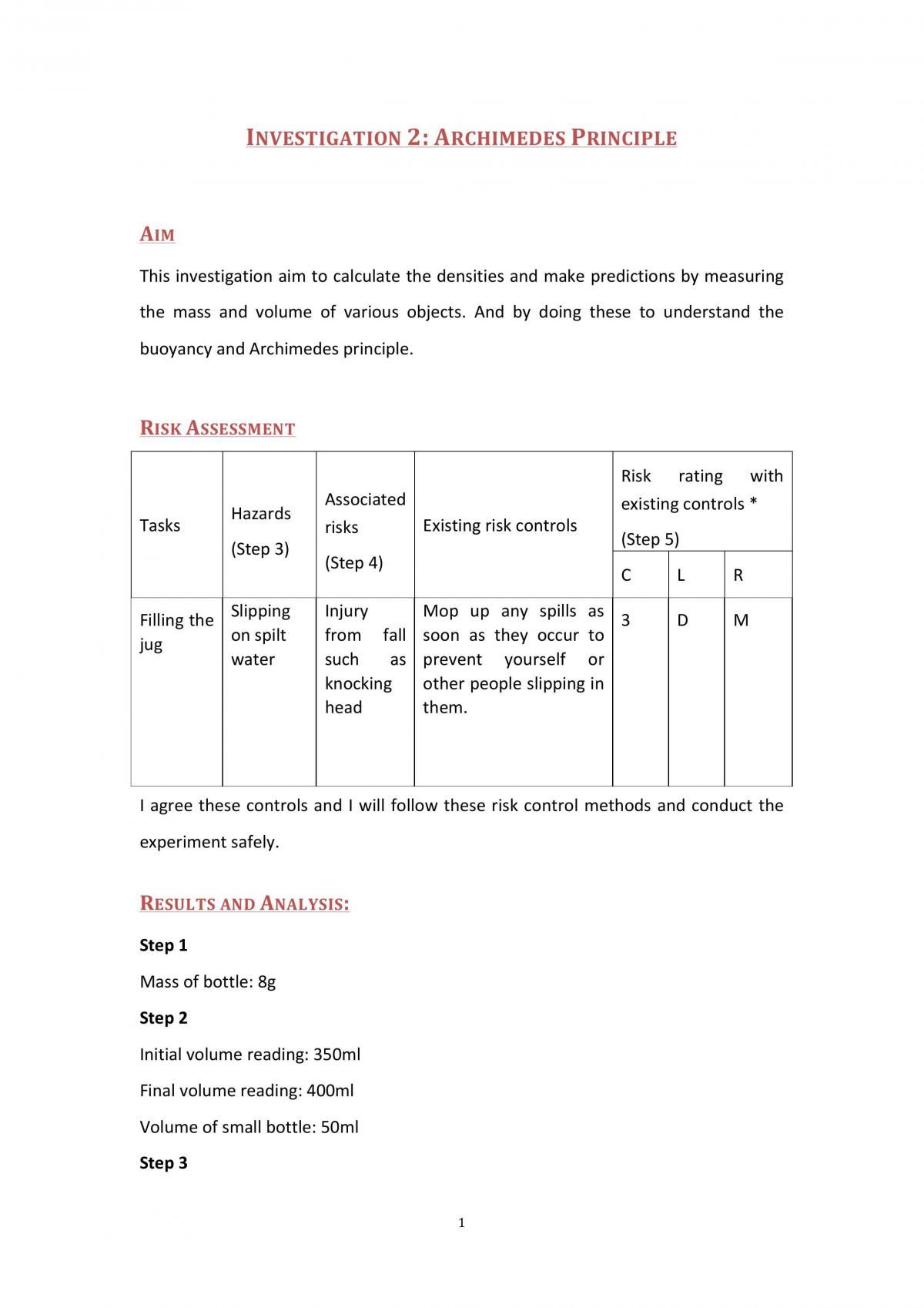 PHYS1110 Investigation 2 - Page 1