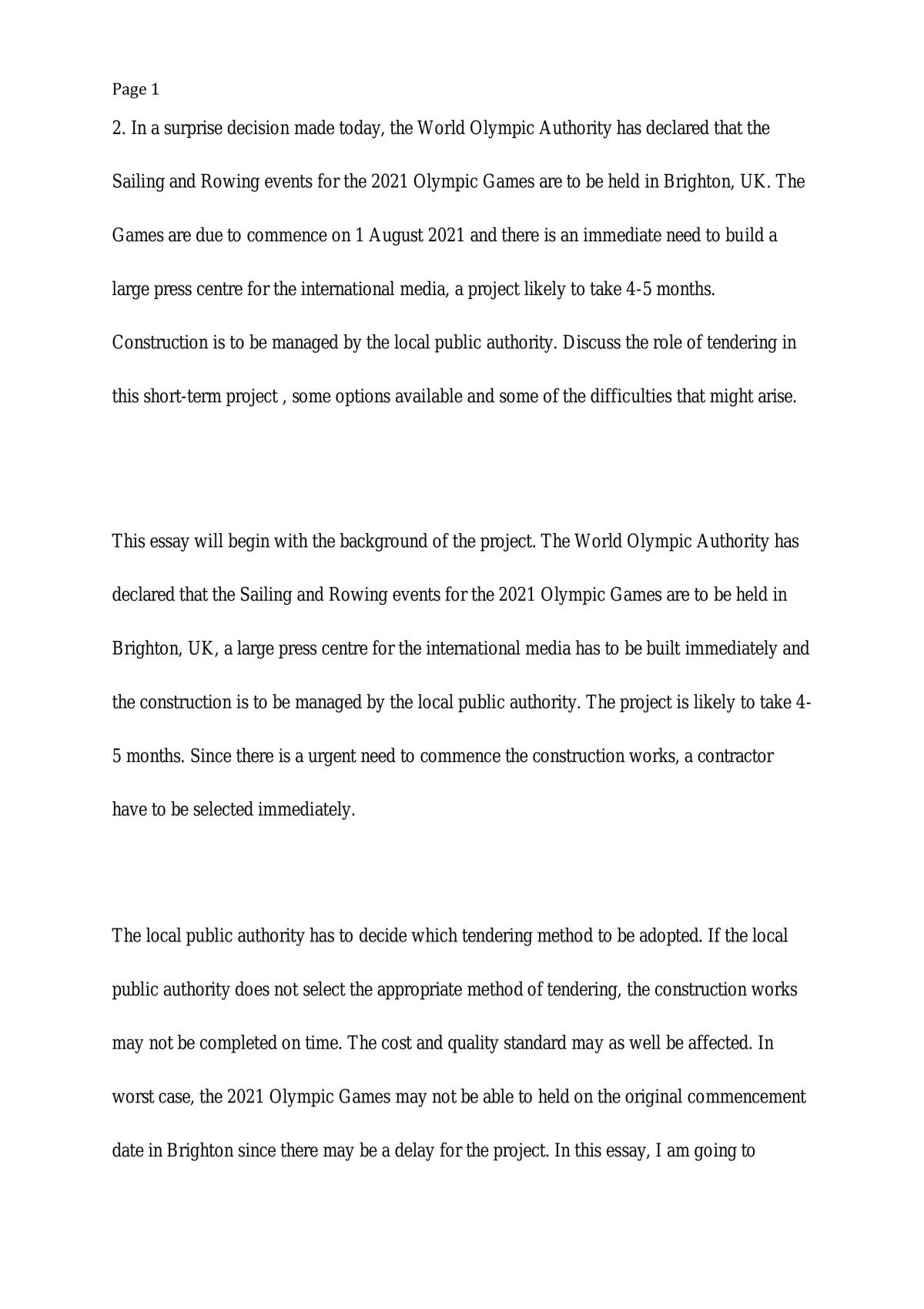 Essay 1 Tendering Procedure - Page 1