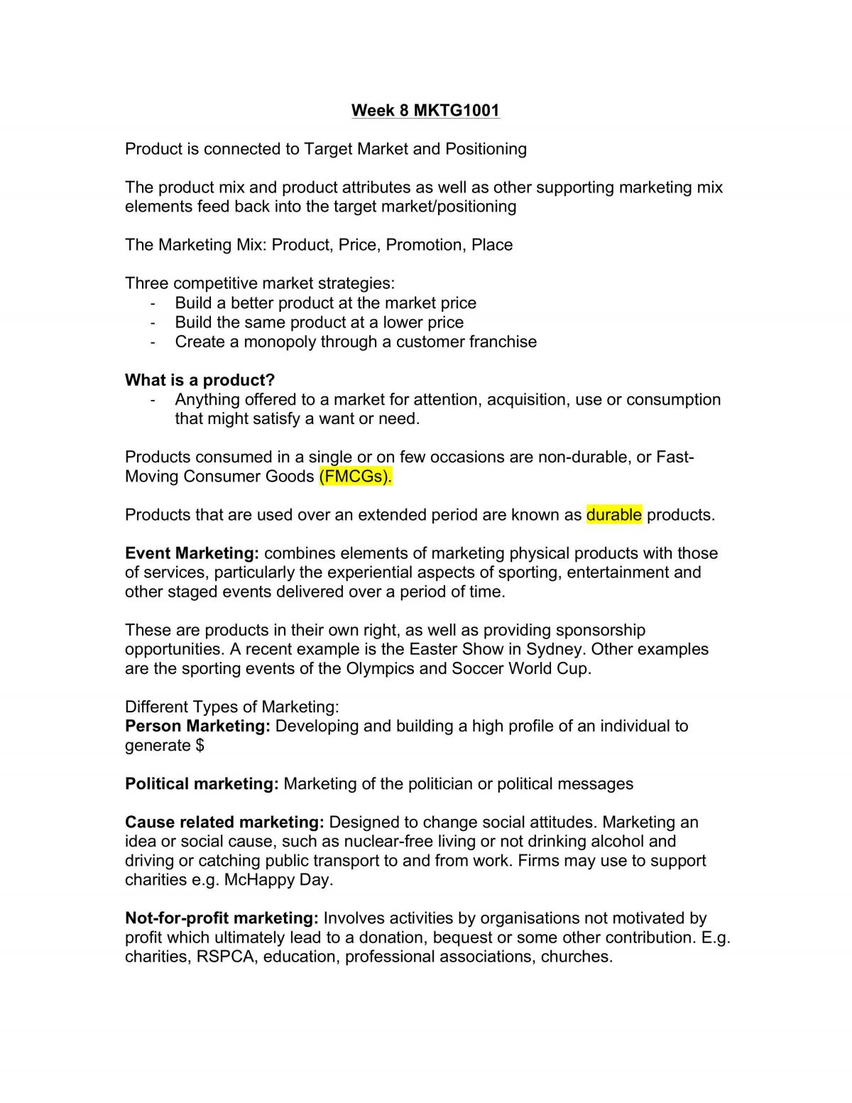 Marketing Principles notes Weeks 8-11 - Page 1