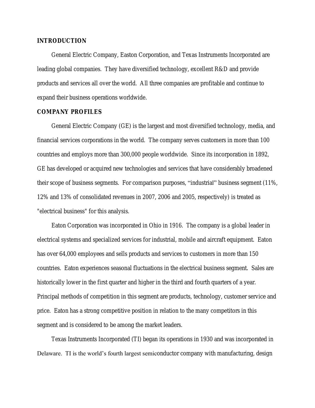 ACC1701 Report: Financial Statement Analysis of General Electric Company, Easton Corporation, and Texas Instruments Incorporated - Page 1