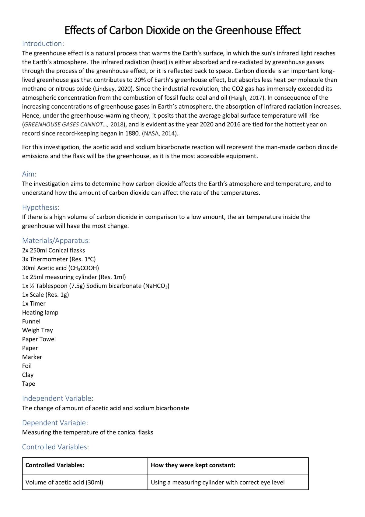 Effects of Carbon Dioxide on the Greenhouse Effect  - Page 1