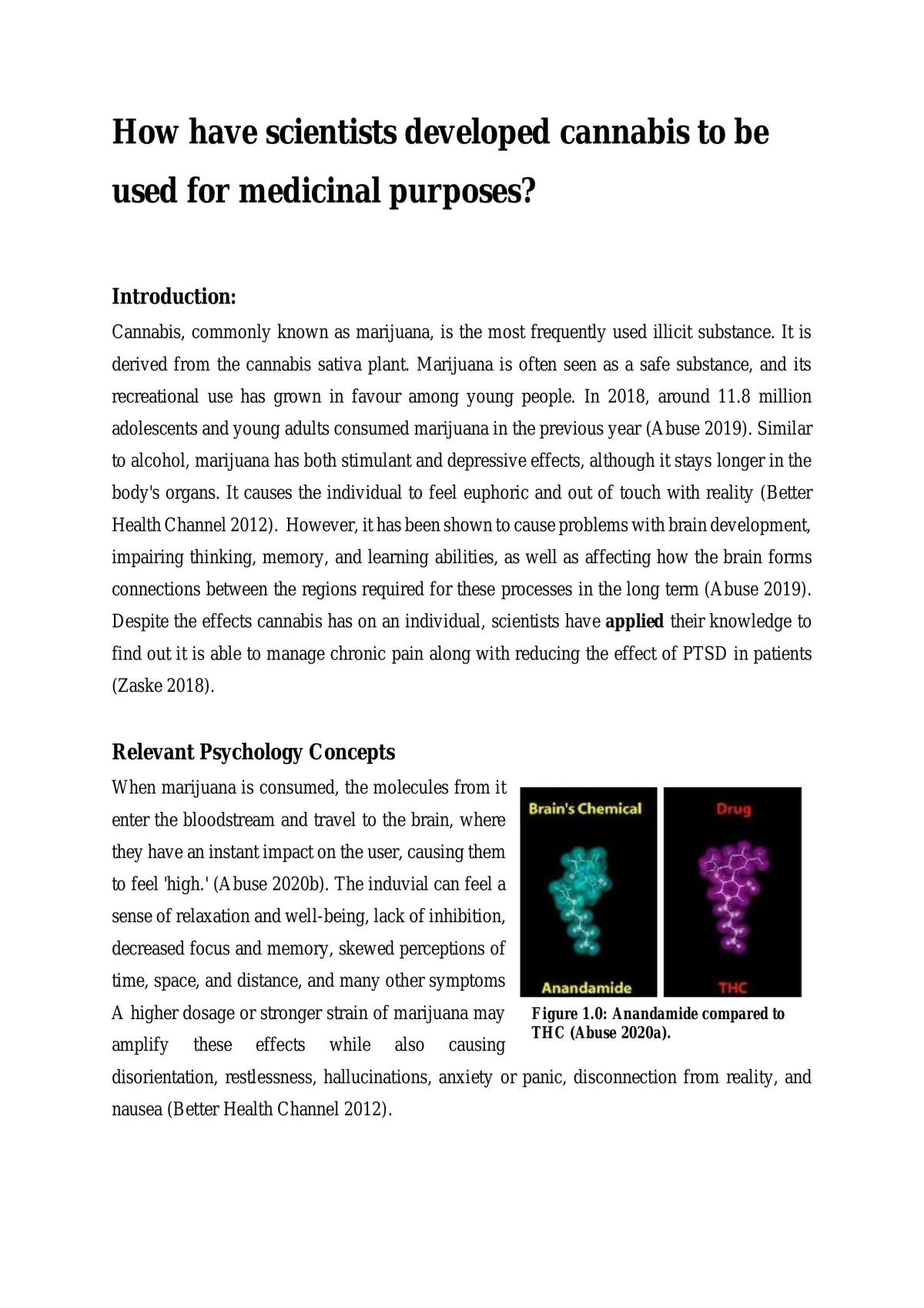 Cannabis SHE Task Psychology Year 11 SACE Thinkswap