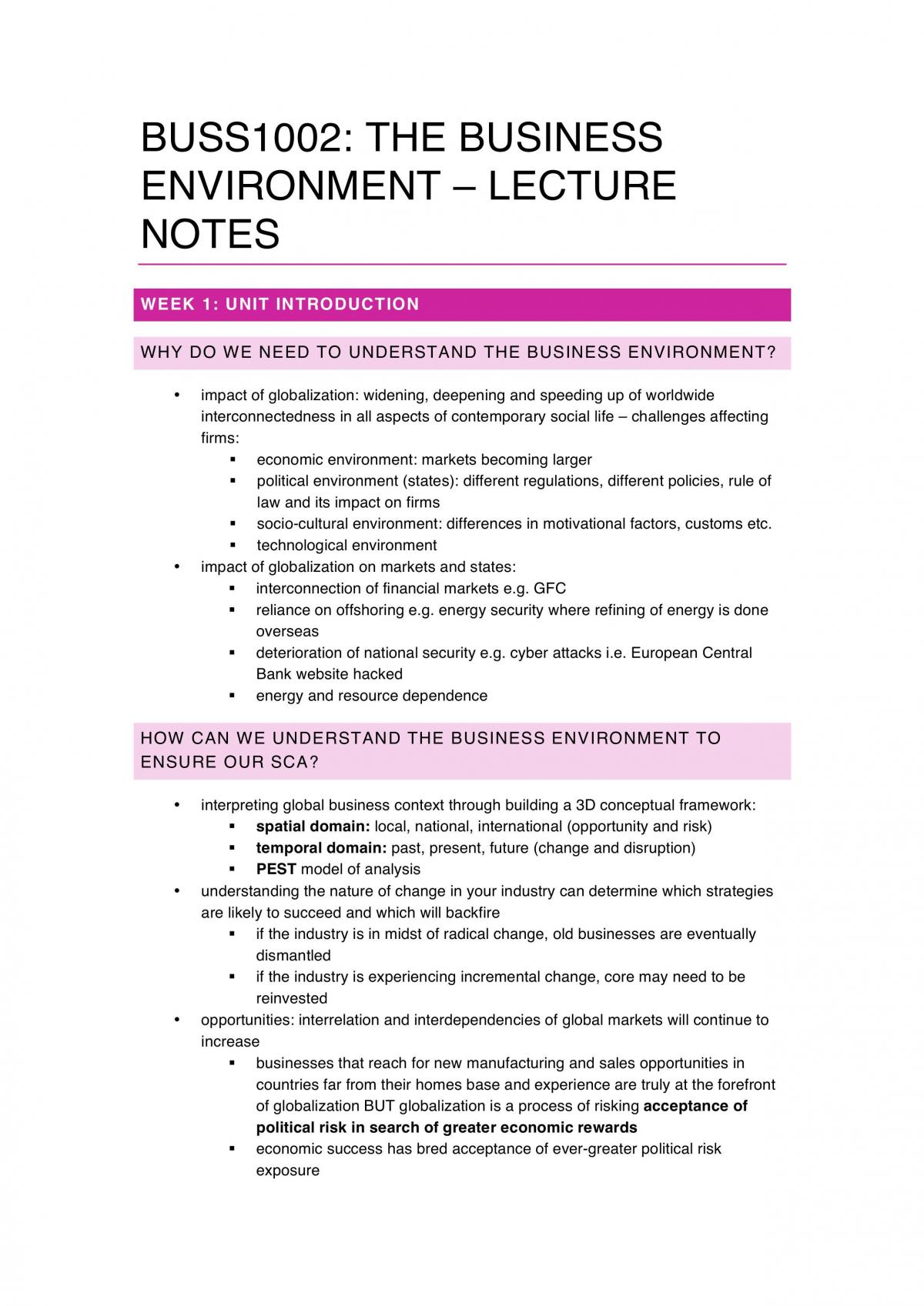 BUSS1002 Lecture Notes  - Page 1