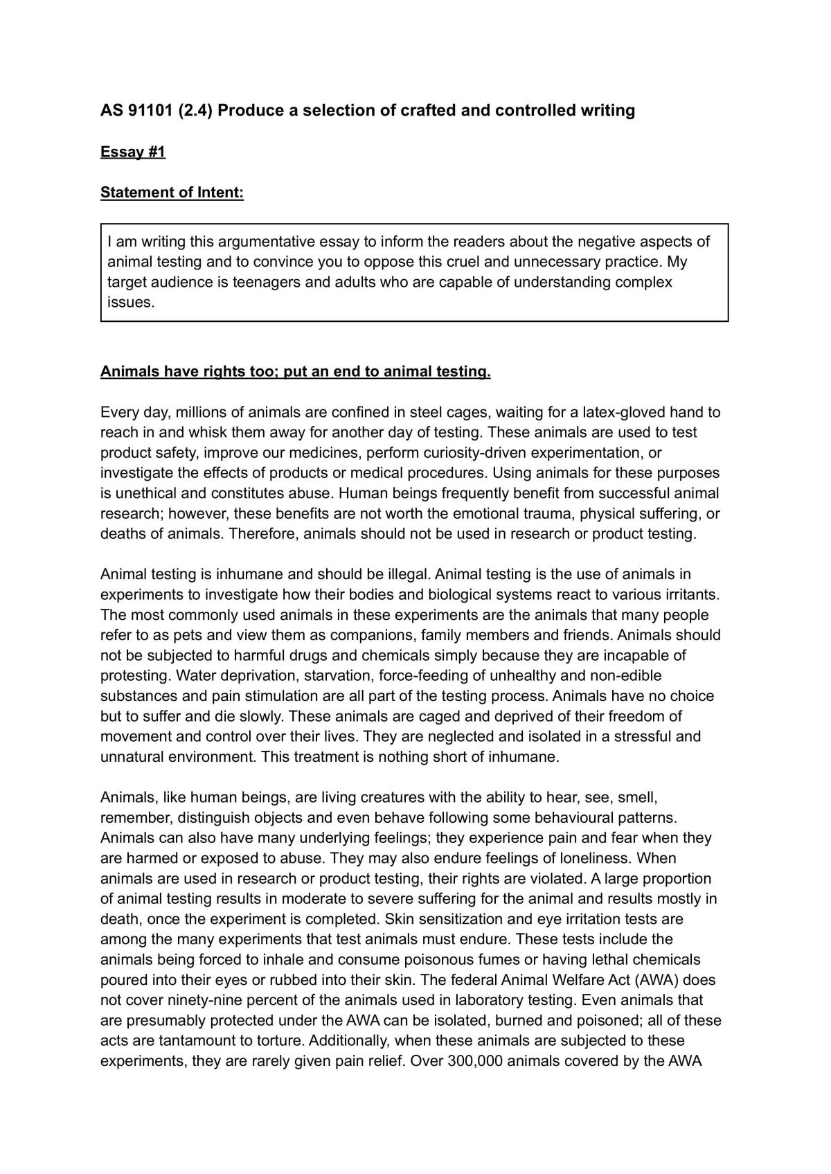 AS 91101, Produce a Selection of Crafted and Controlled Writing - Page 1