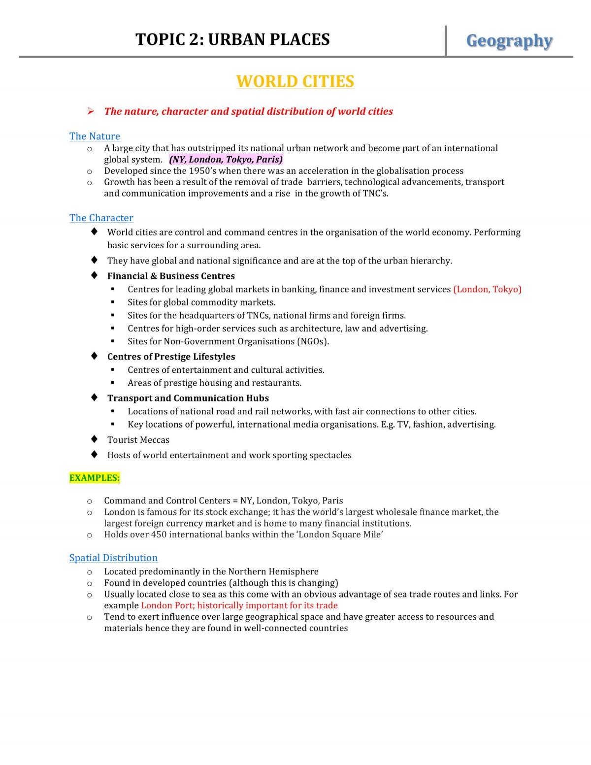 Urban Places Indepth Notes - Page 1